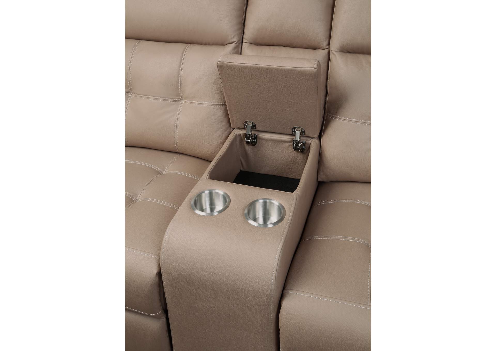 Brown Power Double Reclining Love Seat with Center Console and Power Headrests, USB Port,Homelegance