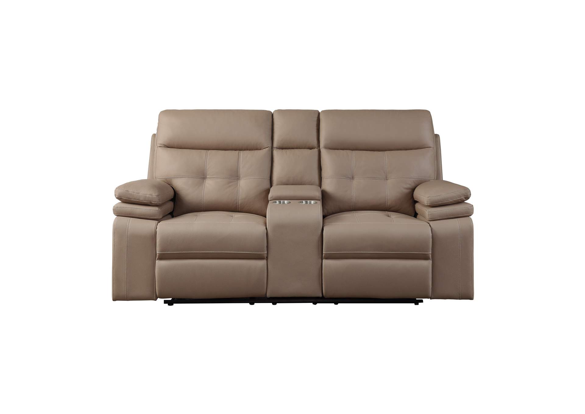 Brown Power Double Reclining Love Seat with Center Console and Power Headrests, USB Port,Homelegance