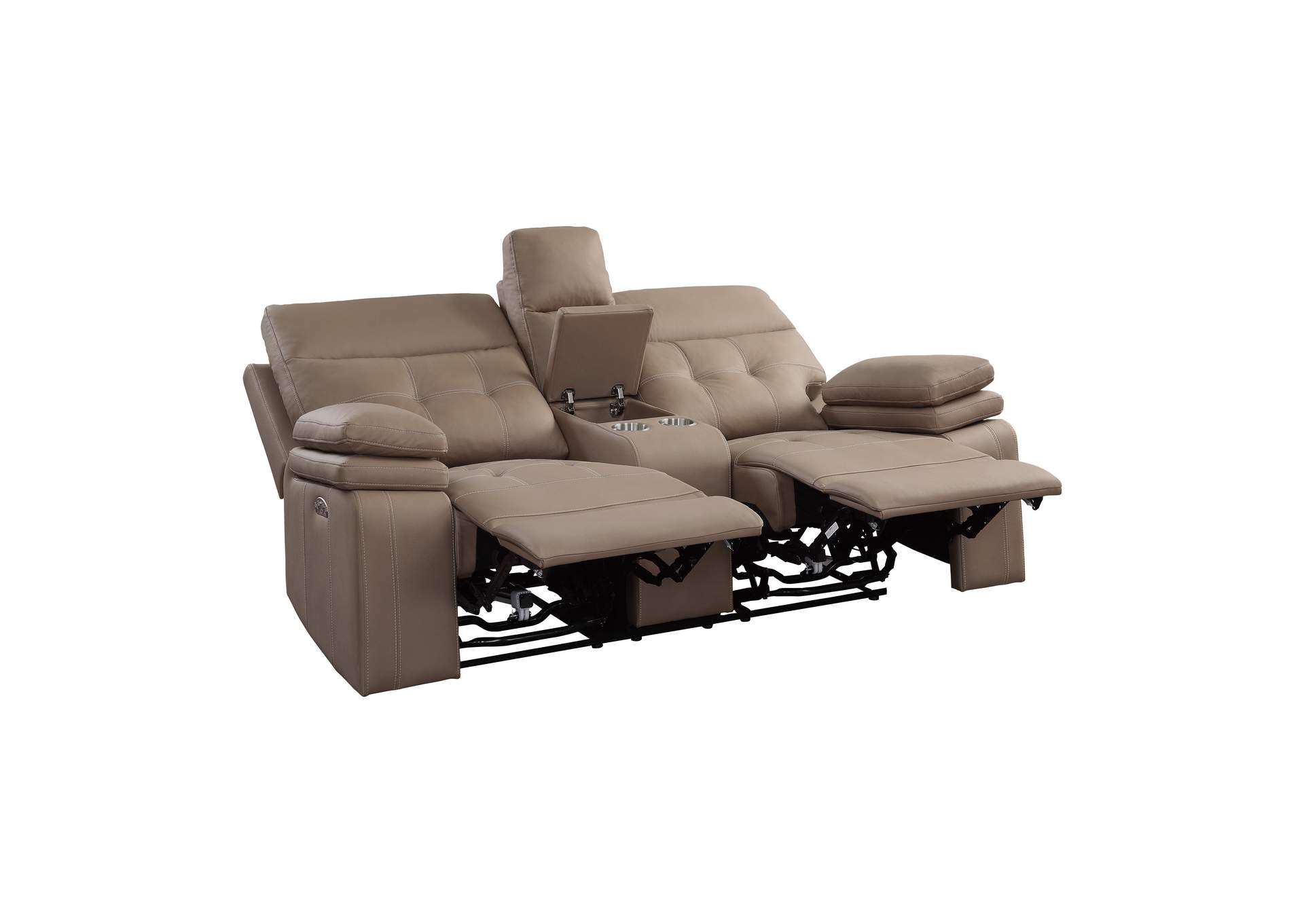 Brown Power Double Reclining Love Seat with Center Console and Power Headrests, USB Port,Homelegance