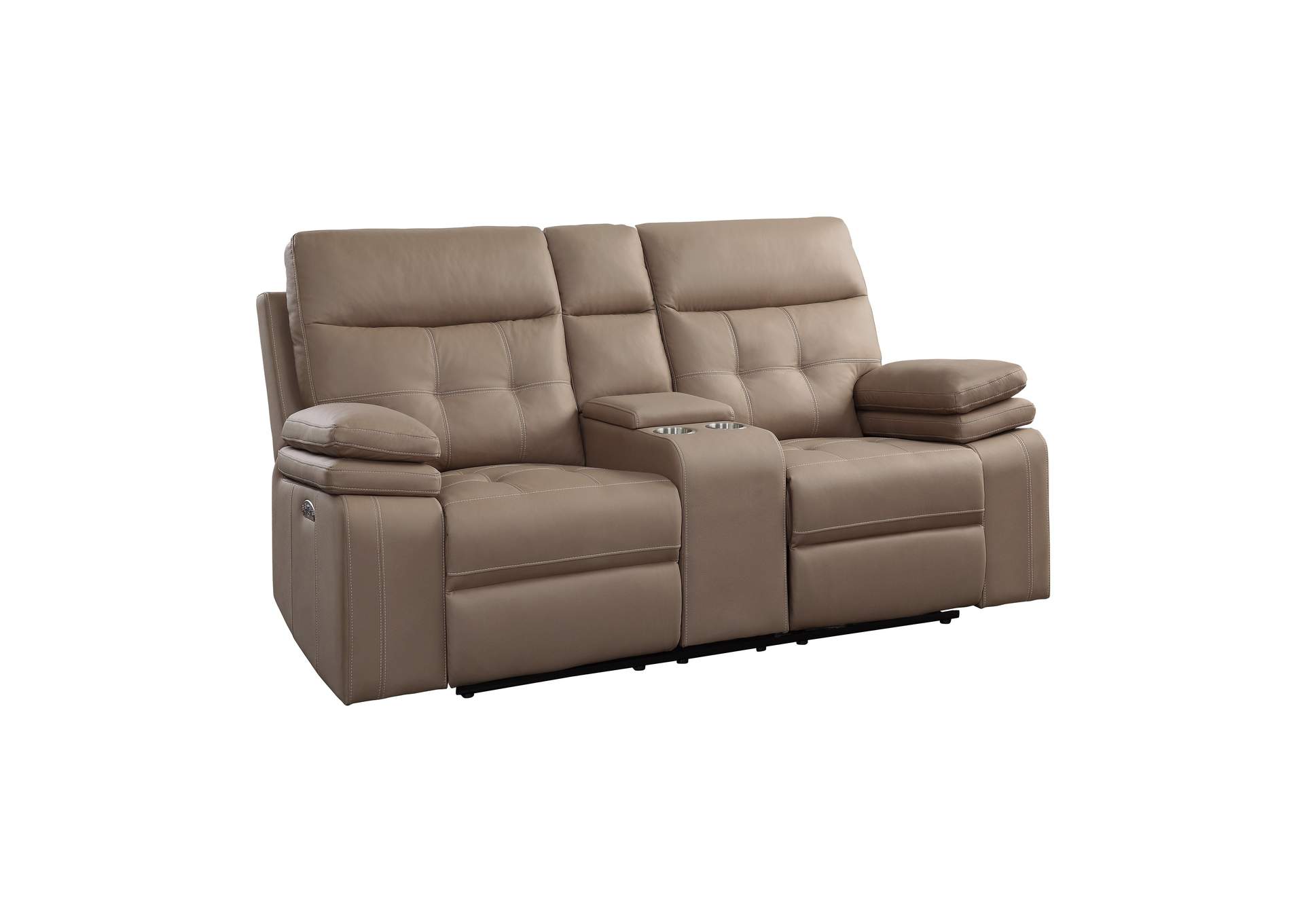 Brown Power Double Reclining Love Seat with Center Console and Power Headrests, USB Port,Homelegance