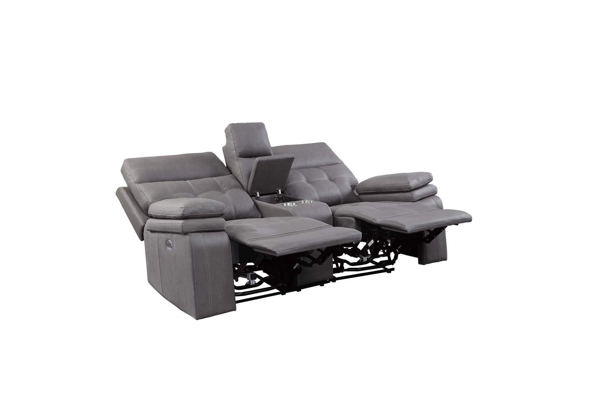 Gray Power Double Reclining Love Seat with Center Console and Power Headrests, USB Port,Homelegance