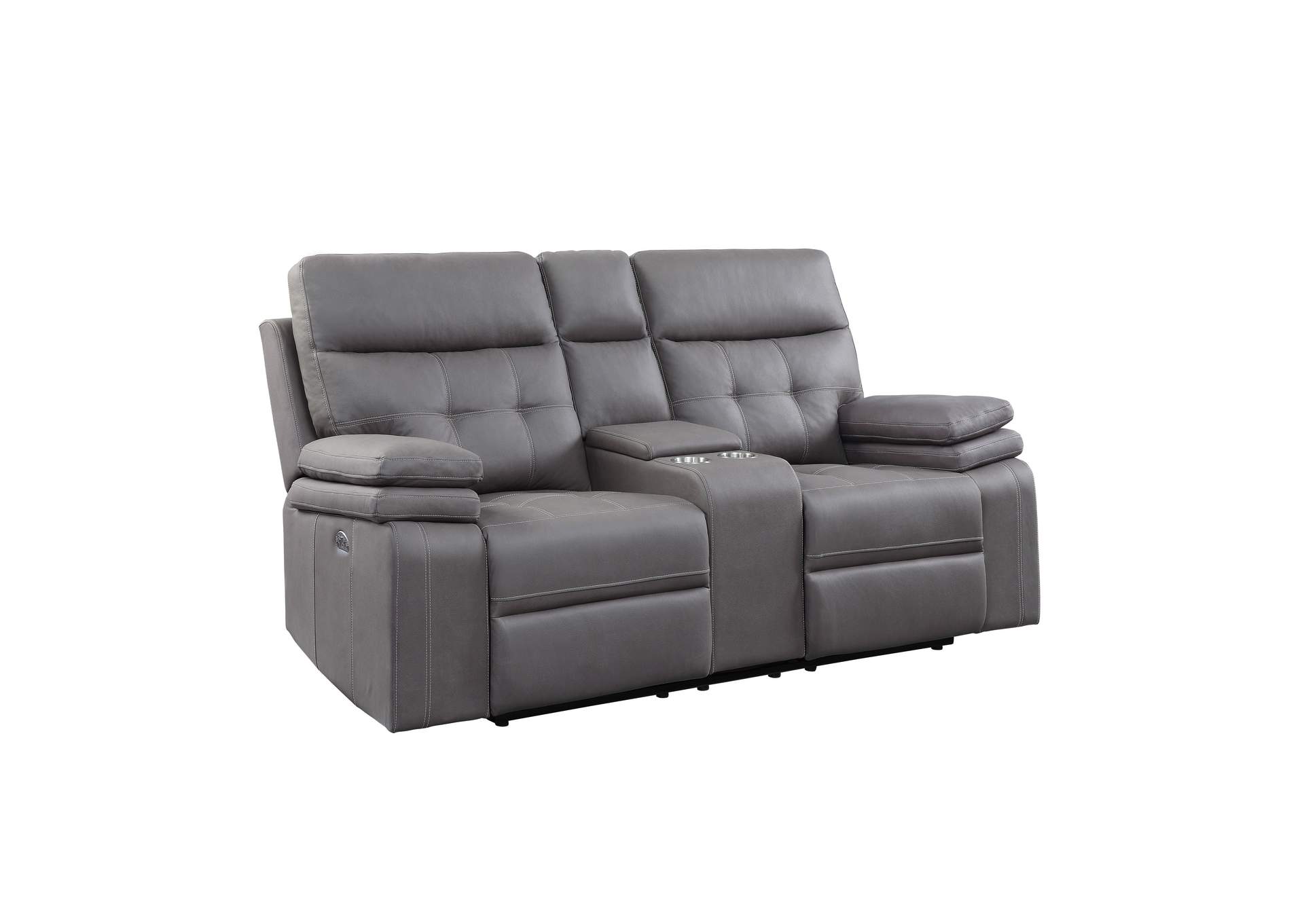 Gray Power Double Reclining Love Seat with Center Console and Power Headrests, USB Port,Homelegance