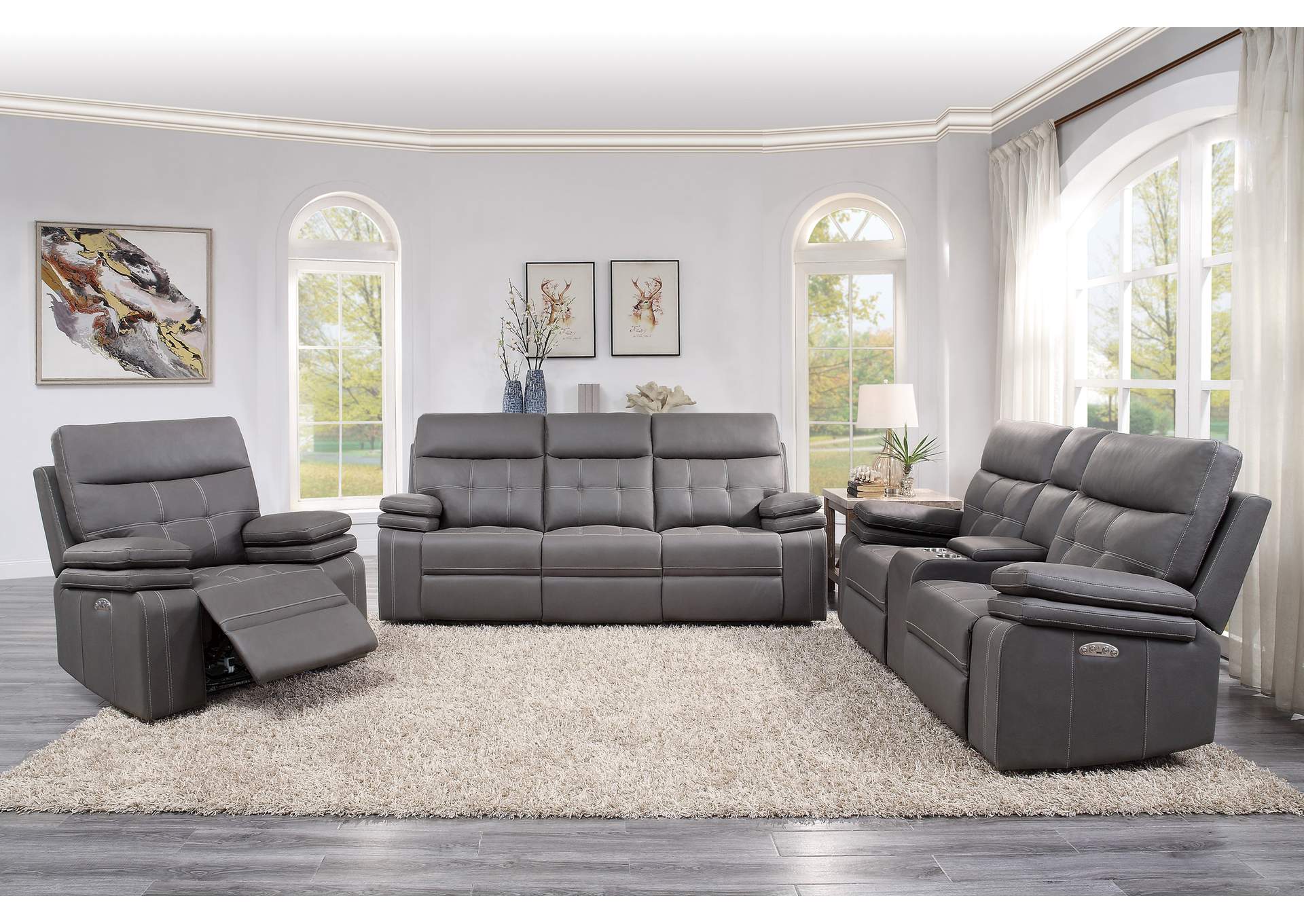 Gray Power Reclining Chair with Power Headrest and USB Port,Homelegance