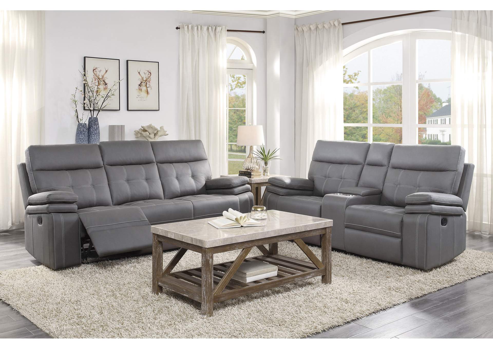Gray Double Reclining Love Seat with Center Console,Homelegance
