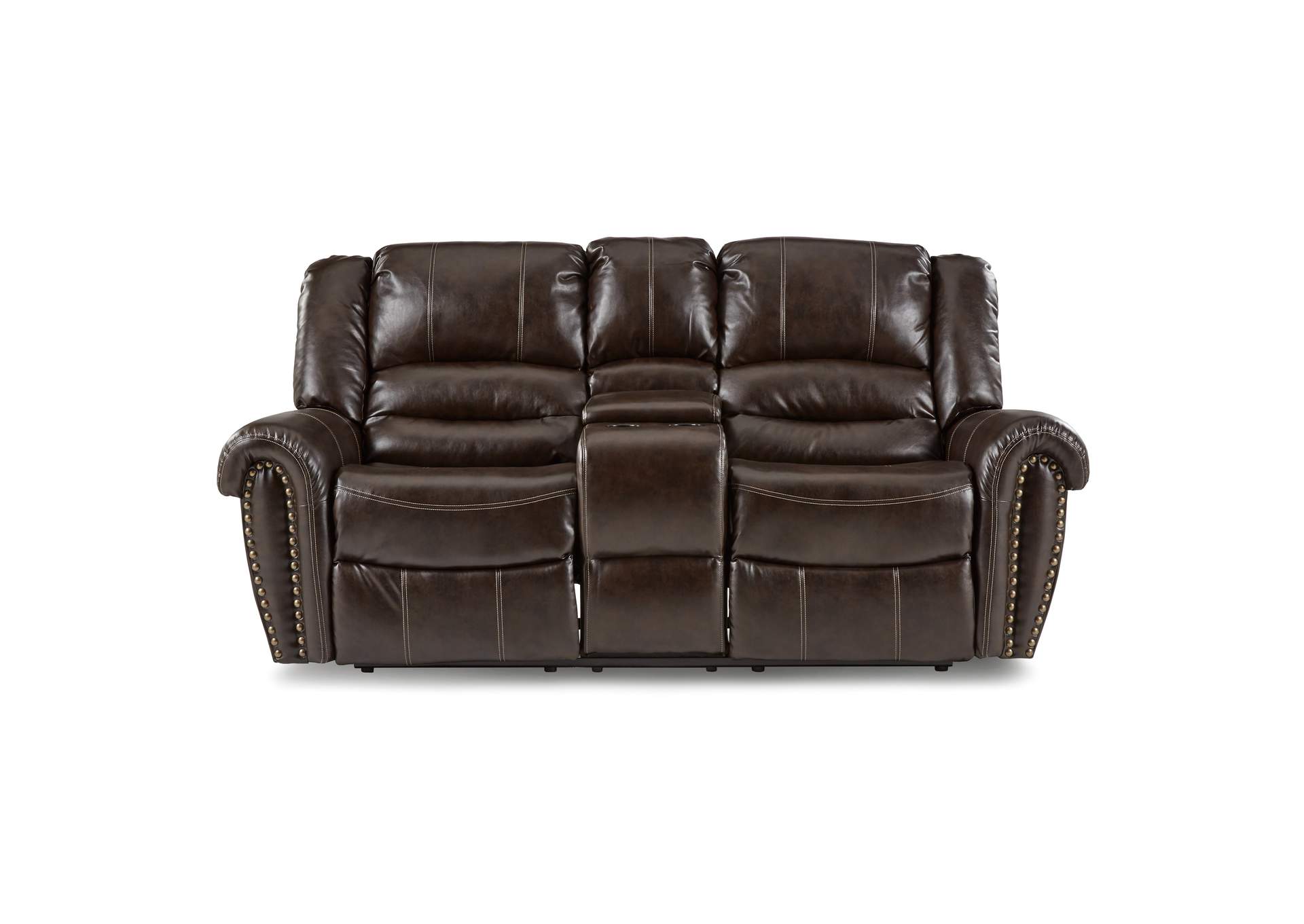 Brown Double Glider Reclining Love Seat with Center Console,Homelegance