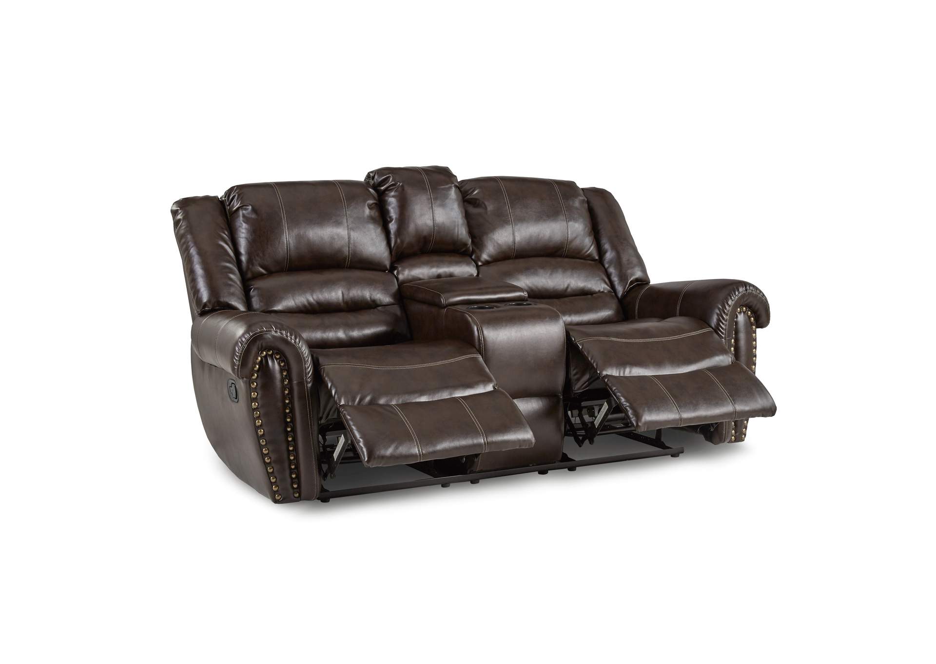 Brown Double Glider Reclining Love Seat with Center Console,Homelegance