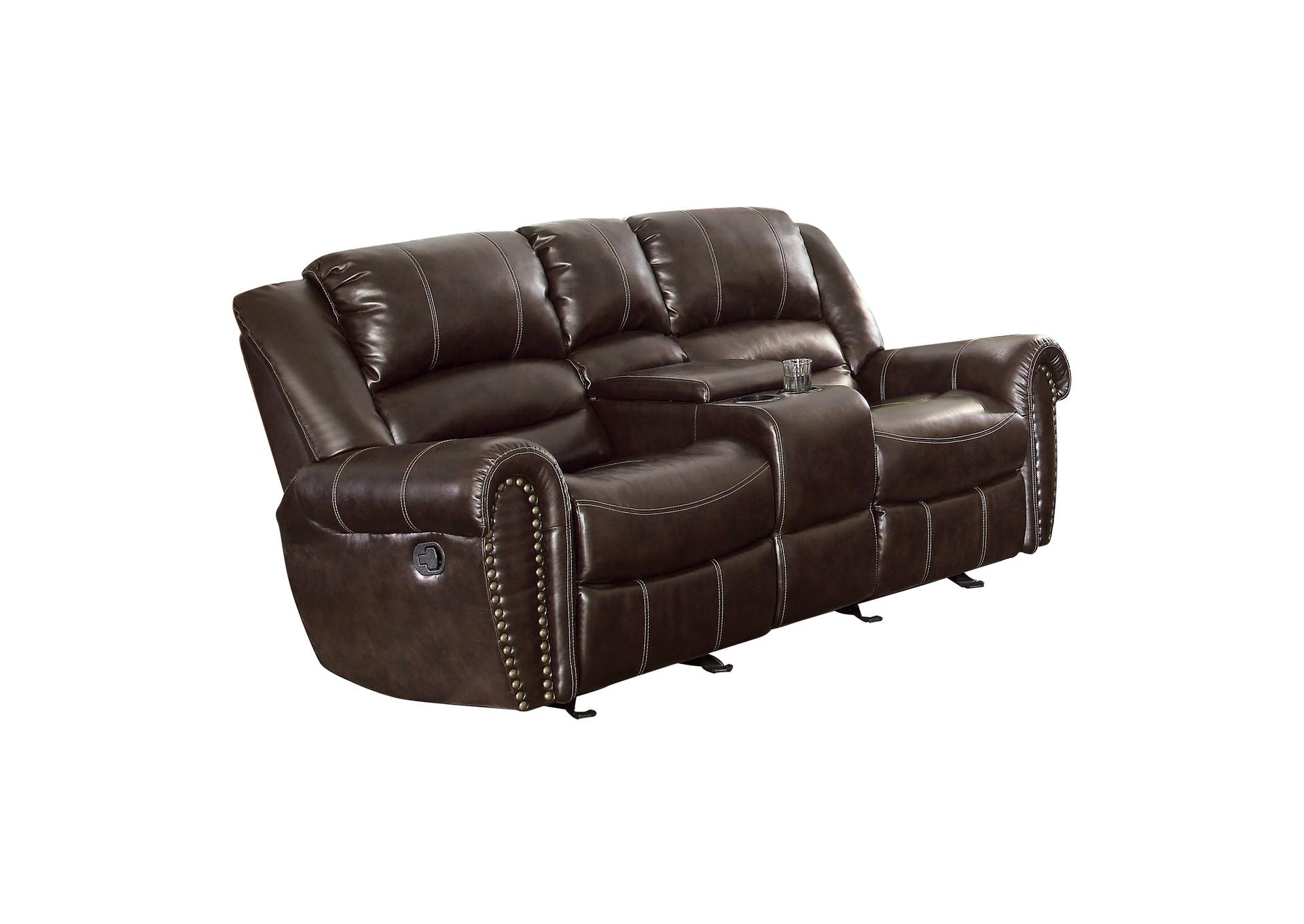 Brown Double Glider Reclining Love Seat with Center Console,Homelegance