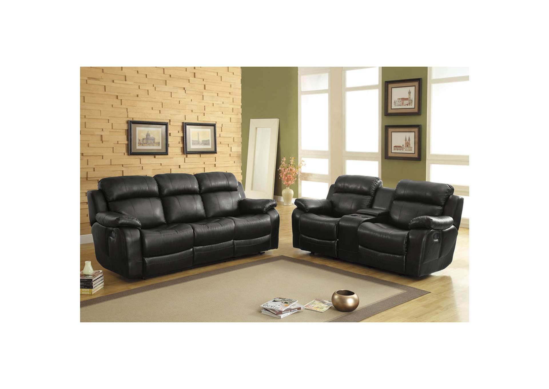 Marille Double Reclining Sofa with Center Drop-Down Cup Holders,Homelegance