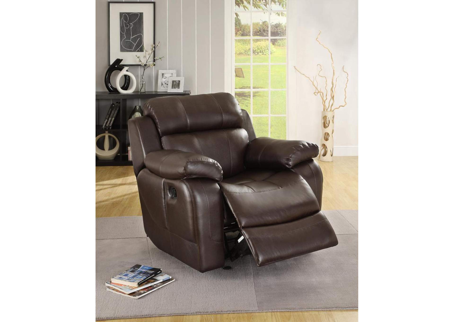 Brown Glider Reclining Chair;Bonded Leather Mt,Homelegance