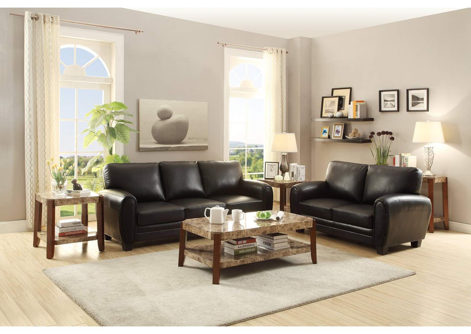Love Seat, Blk Bnd Lthr Match,Homelegance