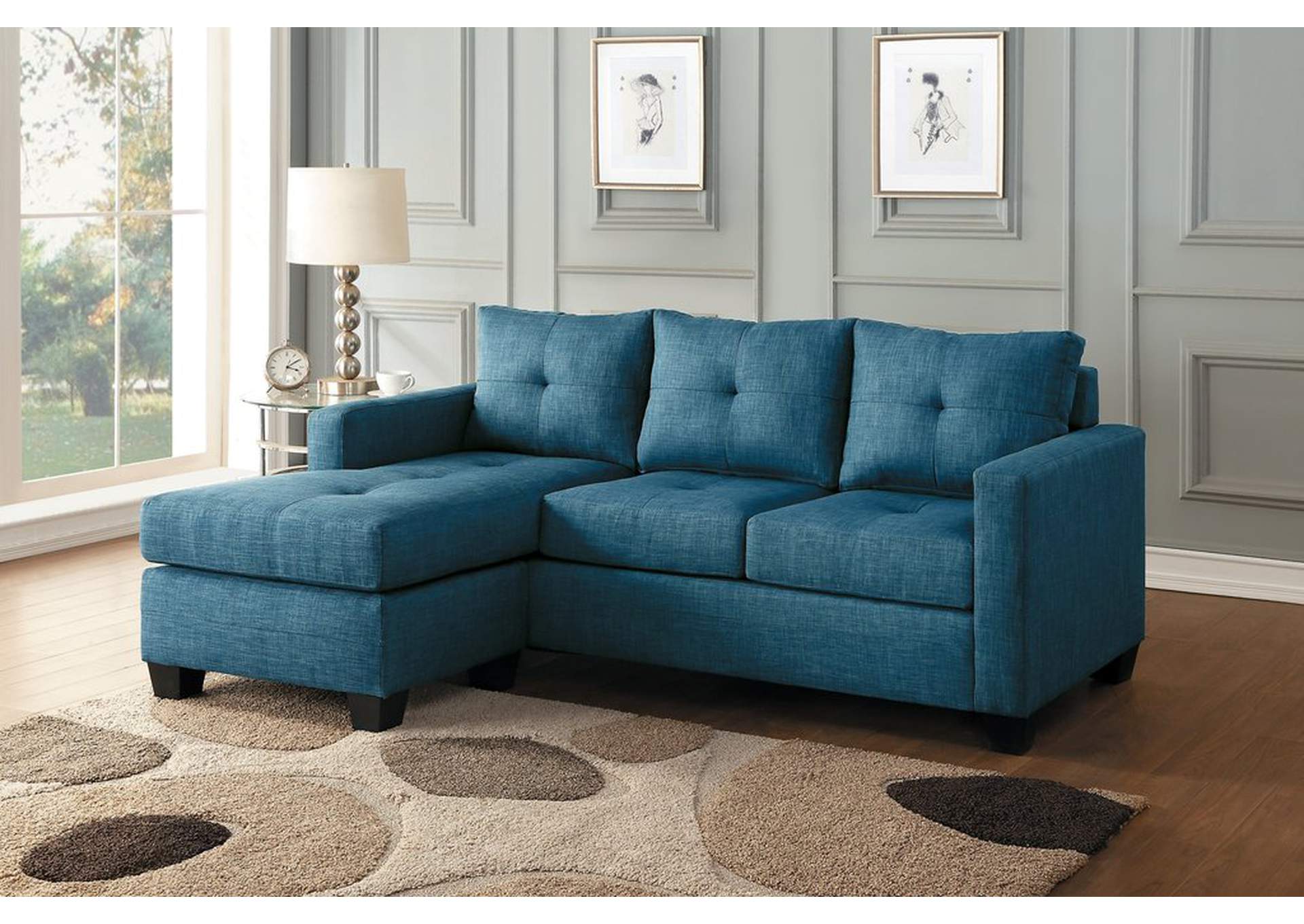 Blue Reversible Sofa Chaise,Blue Linen-Like F,Homelegance