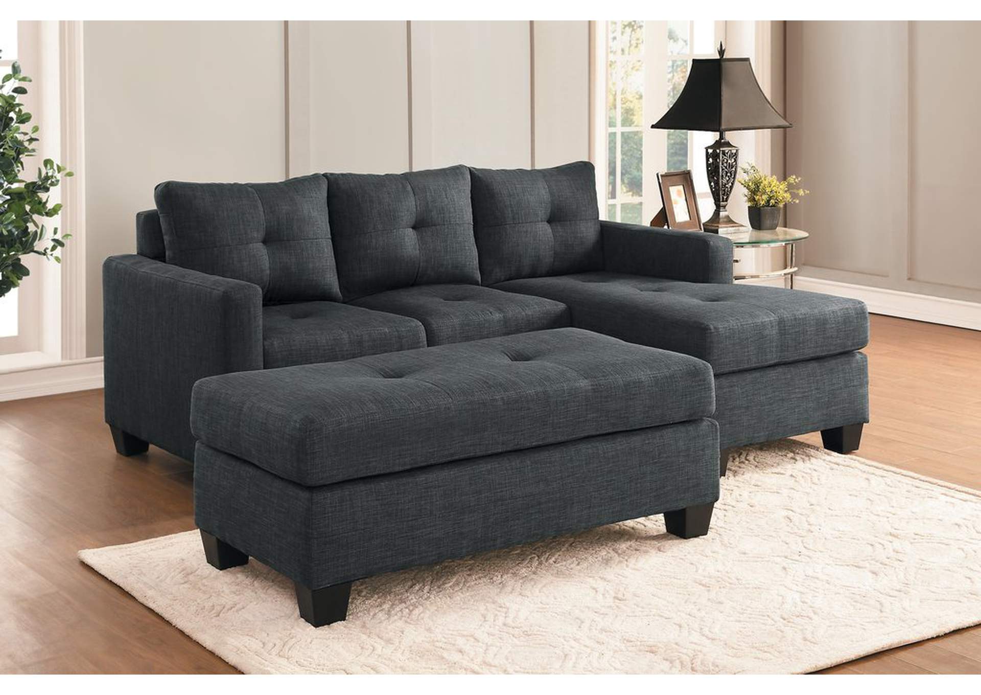 Dark Grey Reversible Sofa Chaise, Linen-,Homelegance