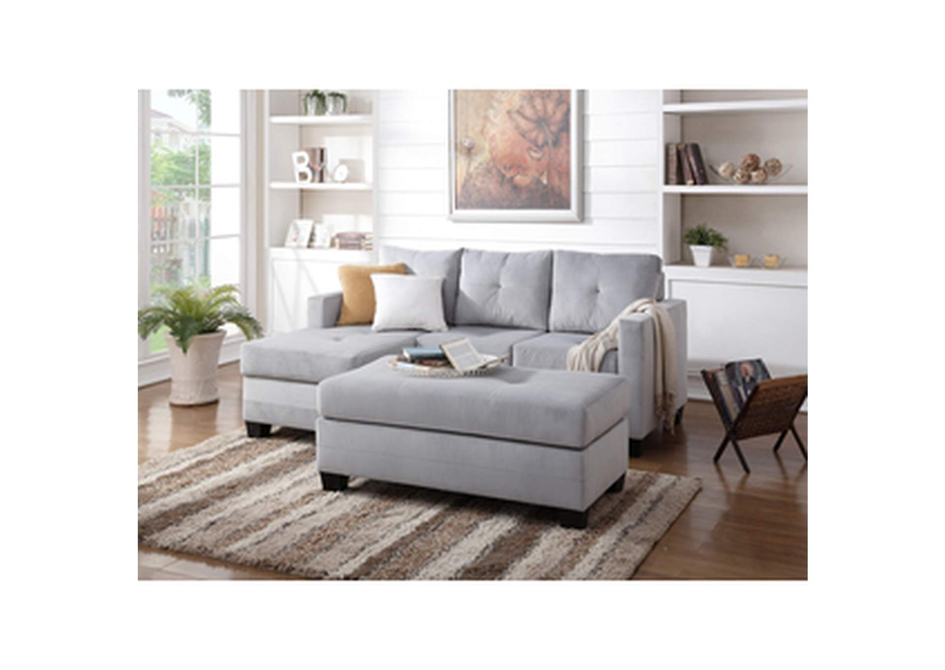 Sectionals Sectional Sofa, Microfiber Silver Grey,Homelegance