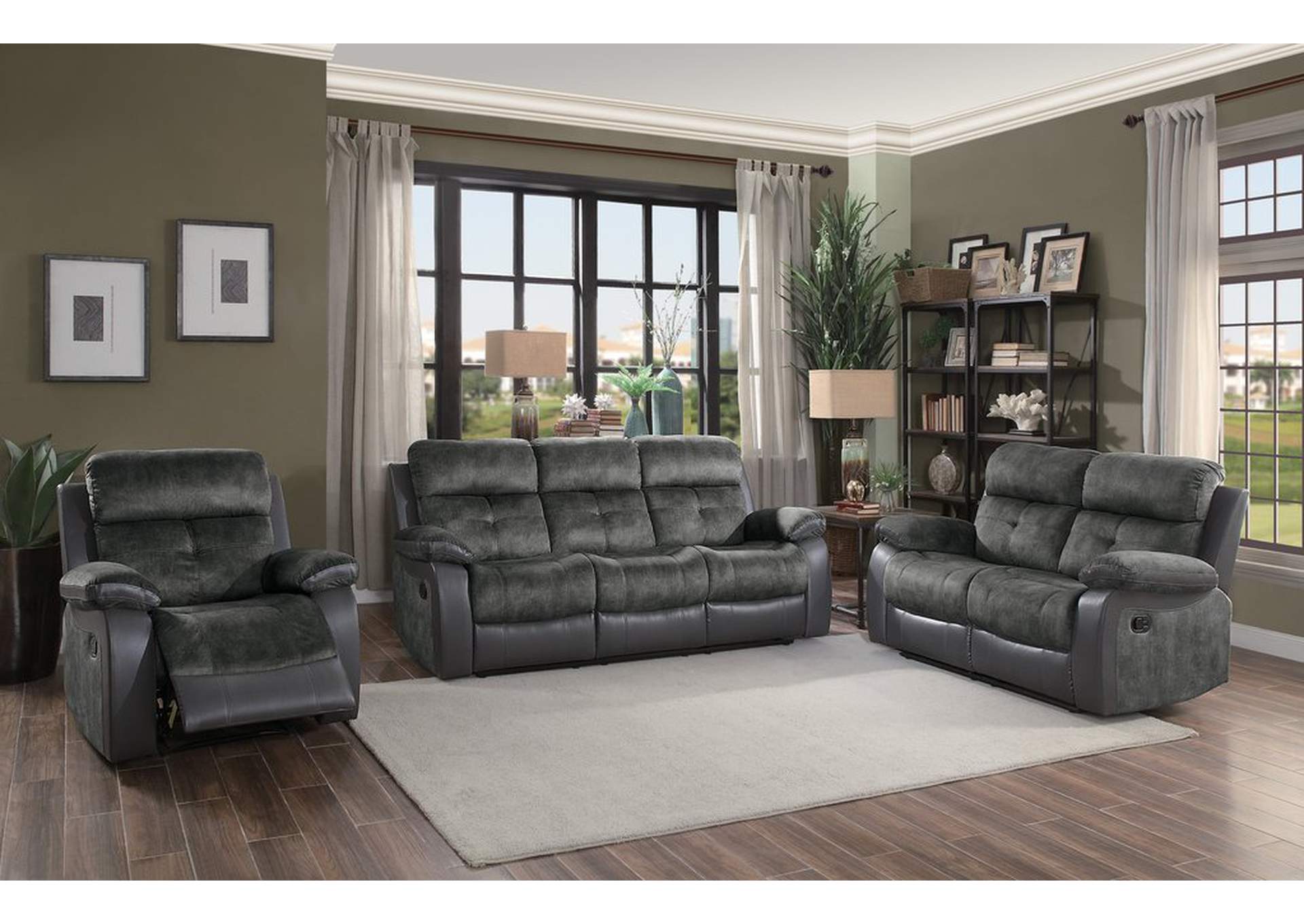 Gray Reclining Chair, 100%Polyester &P/U,Homelegance