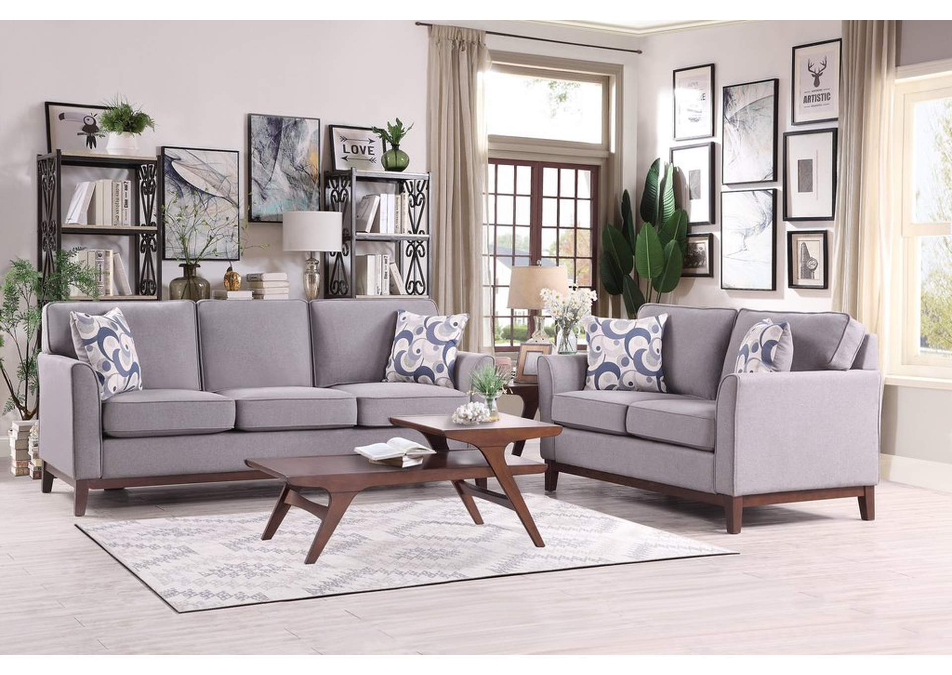 Sofa,2 Pillows,Gray 100%Polyester,Homelegance