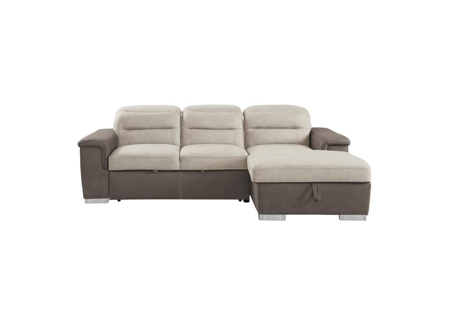 Alfio 2-Piece Sectional With Adjustable Headrests, Pull-Out Bed And Right Chaise With Hidden Storage,Homelegance