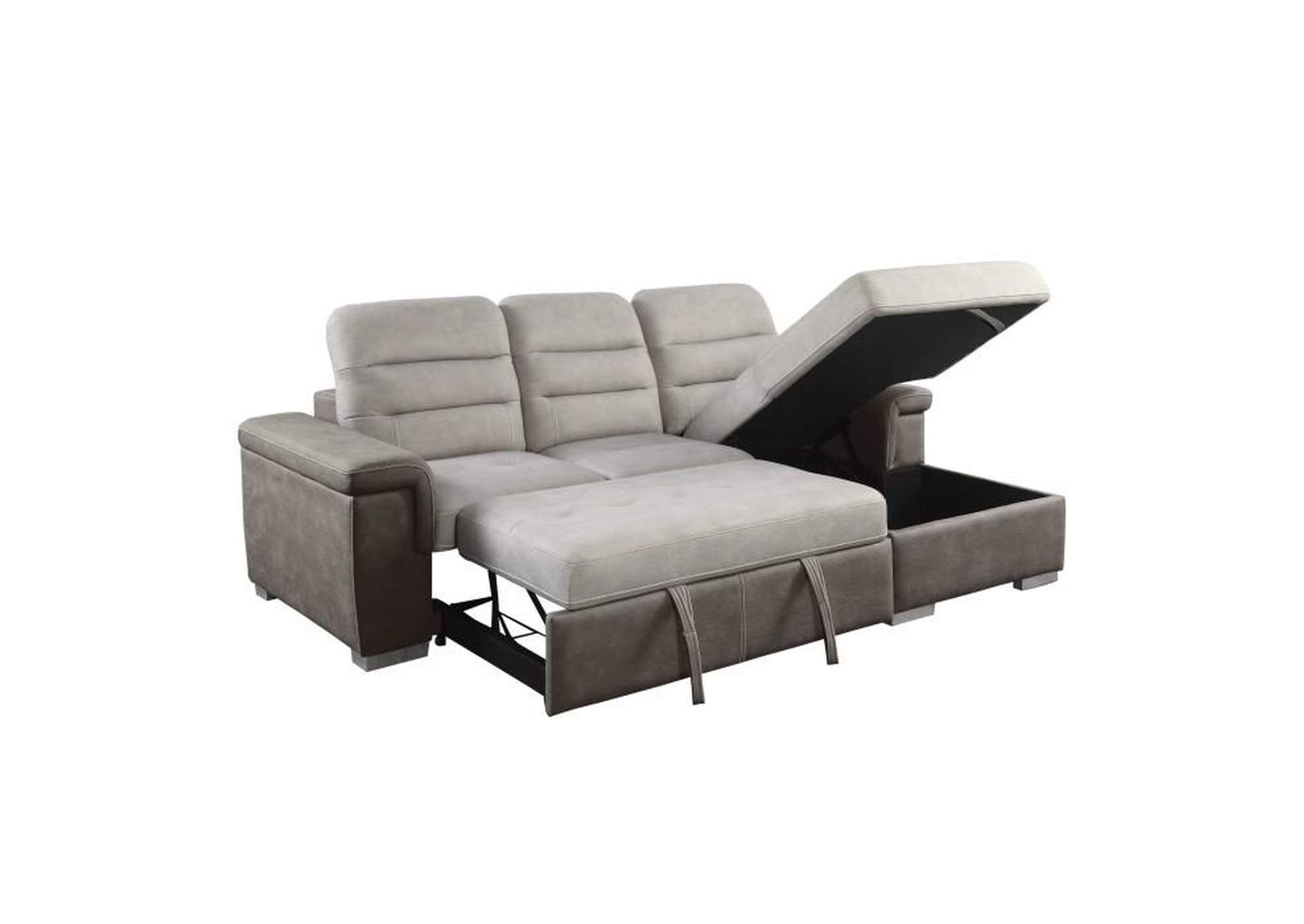 Alfio 2-Piece Sectional With Adjustable Headrests, Pull-Out Bed And Right Chaise With Hidden Storage,Homelegance
