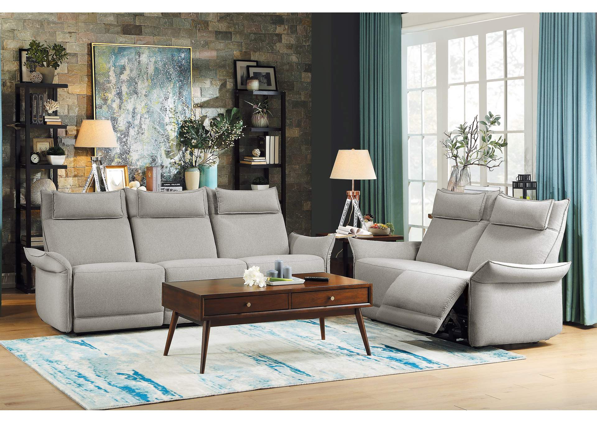 Ocean Power Double Reclining Love Seat with Power Headrests,Homelegance