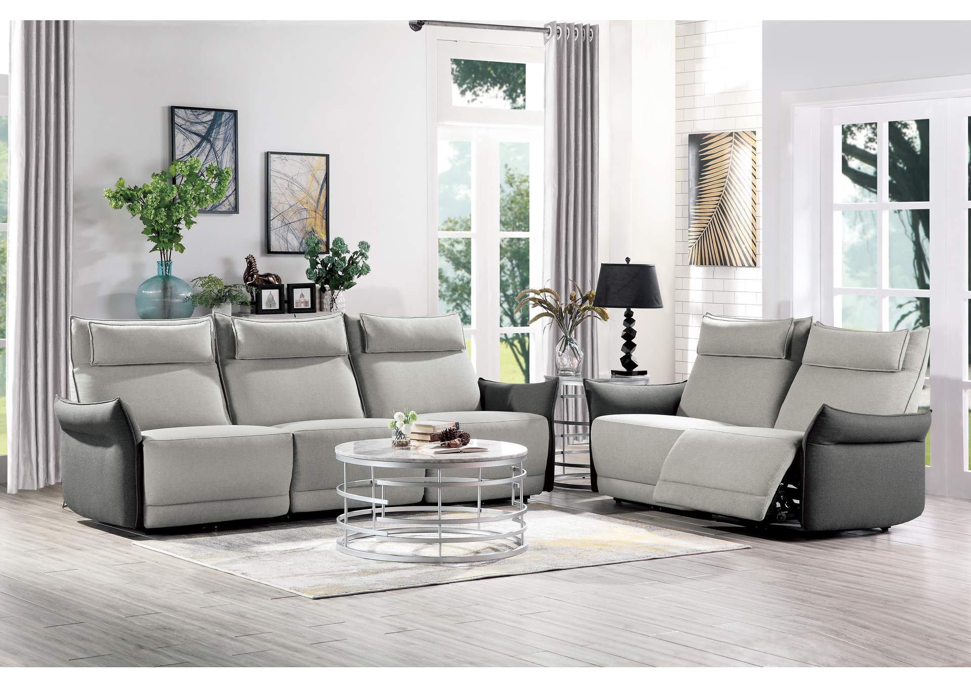 2-Tone Power Double Reclining Sofa with Power Headrests,Homelegance