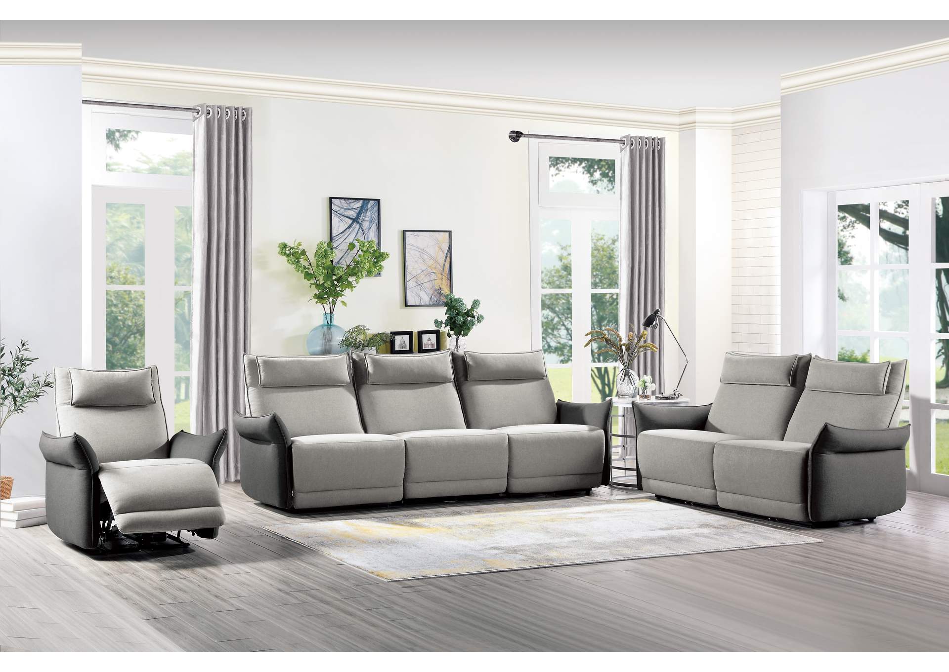 2-Tone Power Double Reclining Sofa with Power Headrests,Homelegance