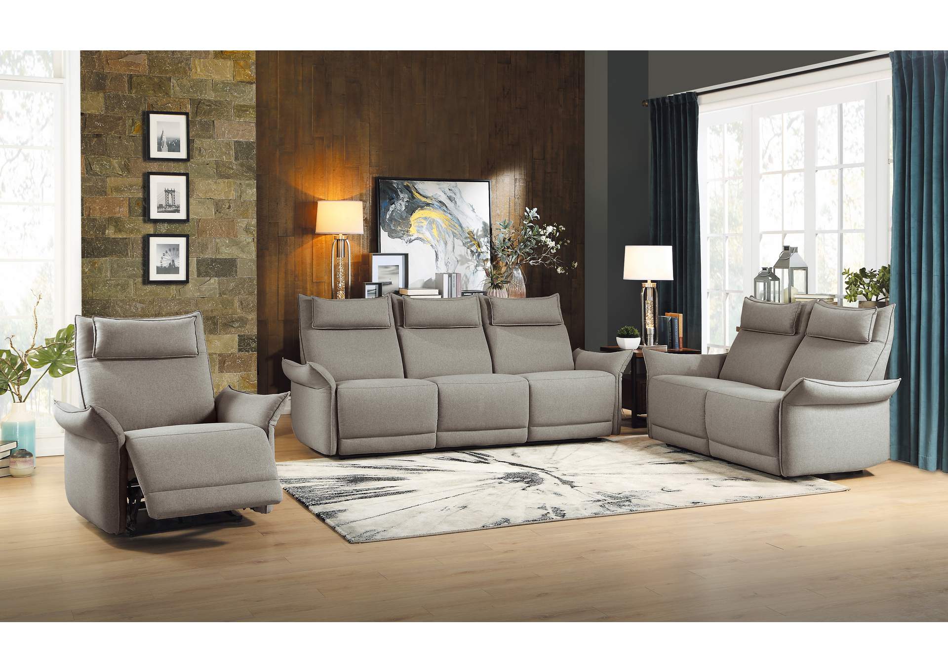 Taupe Power Double Reclining Love Seat with Power Headrests,Homelegance