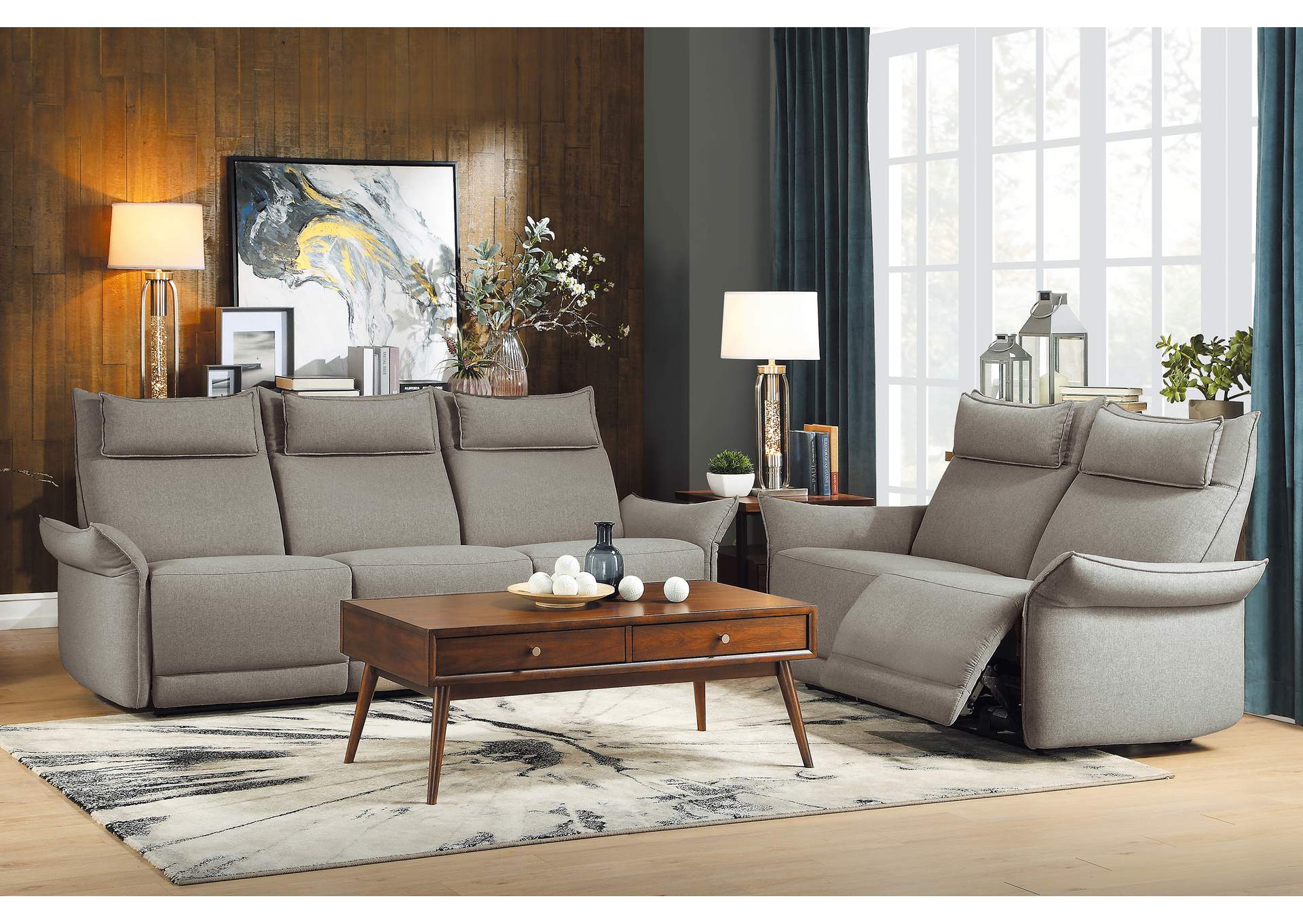 Taupe Power Double Reclining Love Seat with Power Headrests,Homelegance