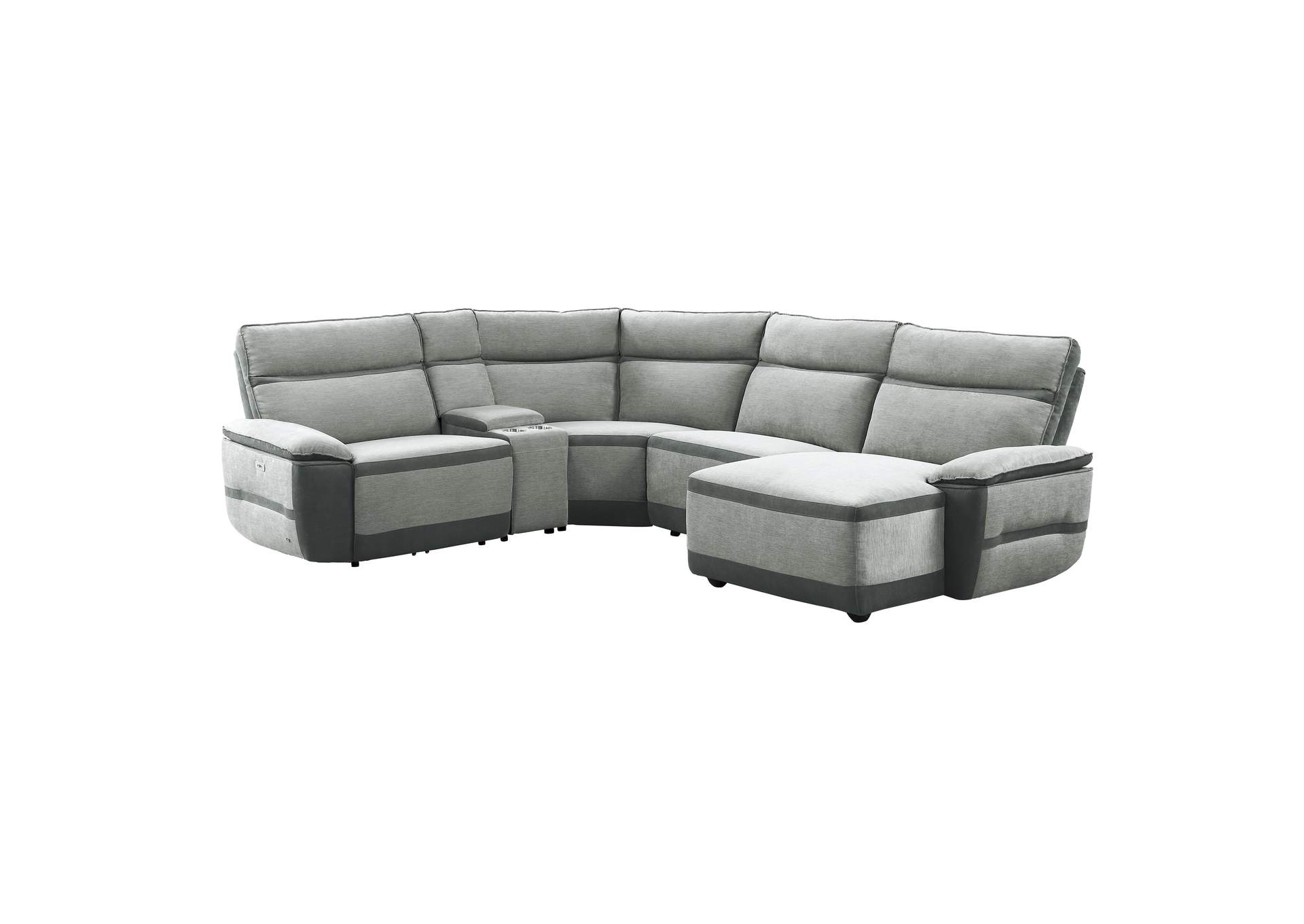 Gray 5-Piece Modular Power Reclining Sectional with Power Headrest and Right Chaise,Homelegance