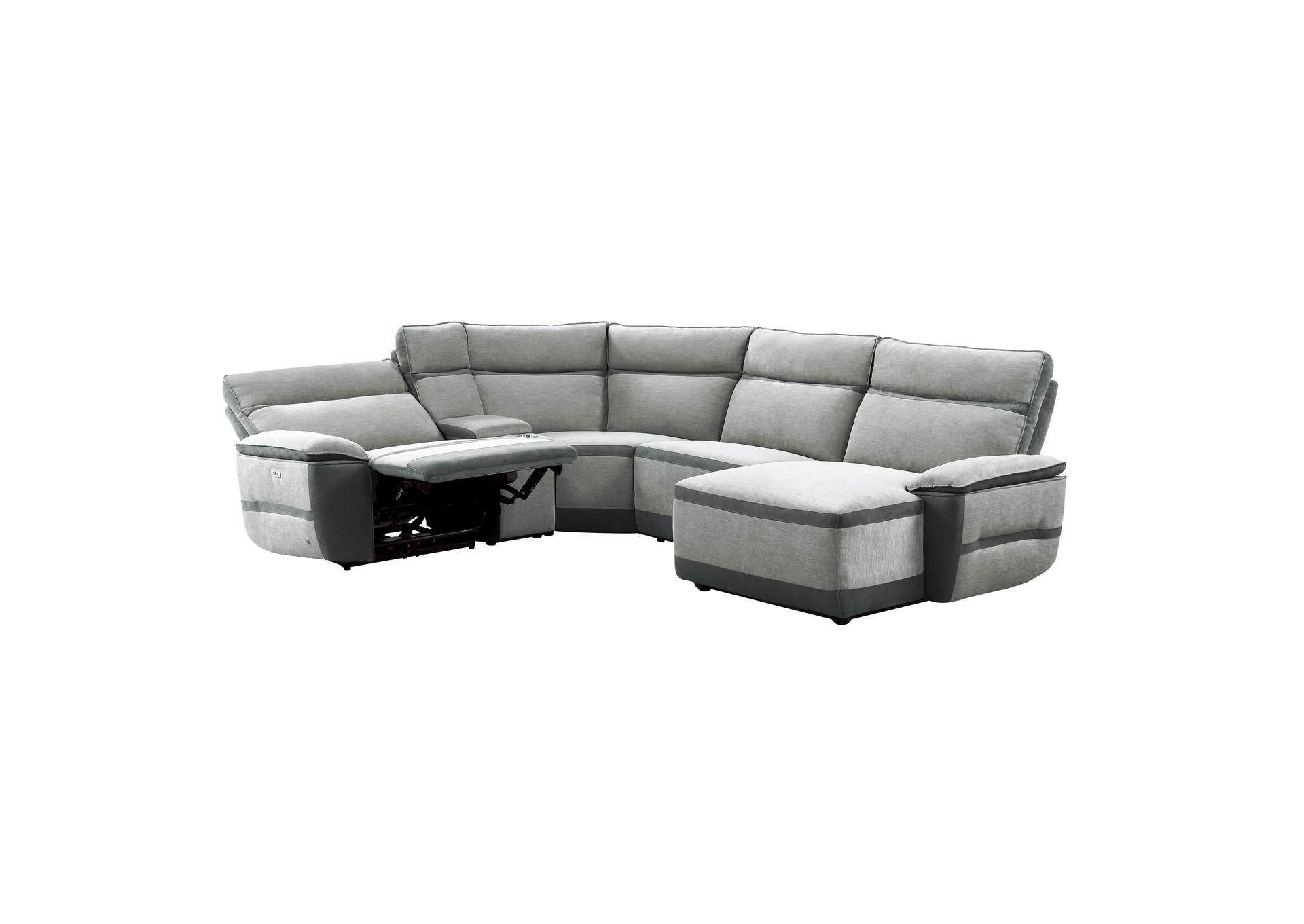 Gray 5-Piece Modular Power Reclining Sectional with Power Headrest and Right Chaise,Homelegance