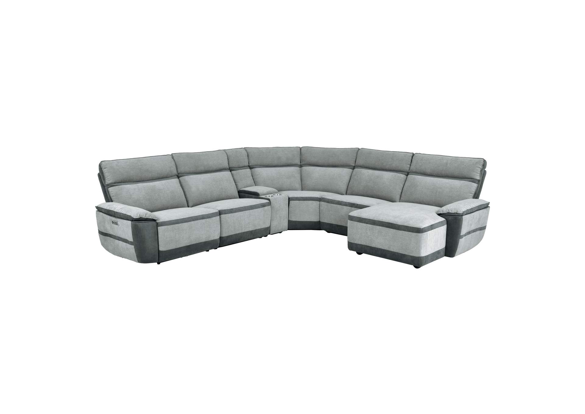 Gray 6-Piece Modular Power Reclining Sectional with Power Headrest and Right Chaise,Homelegance