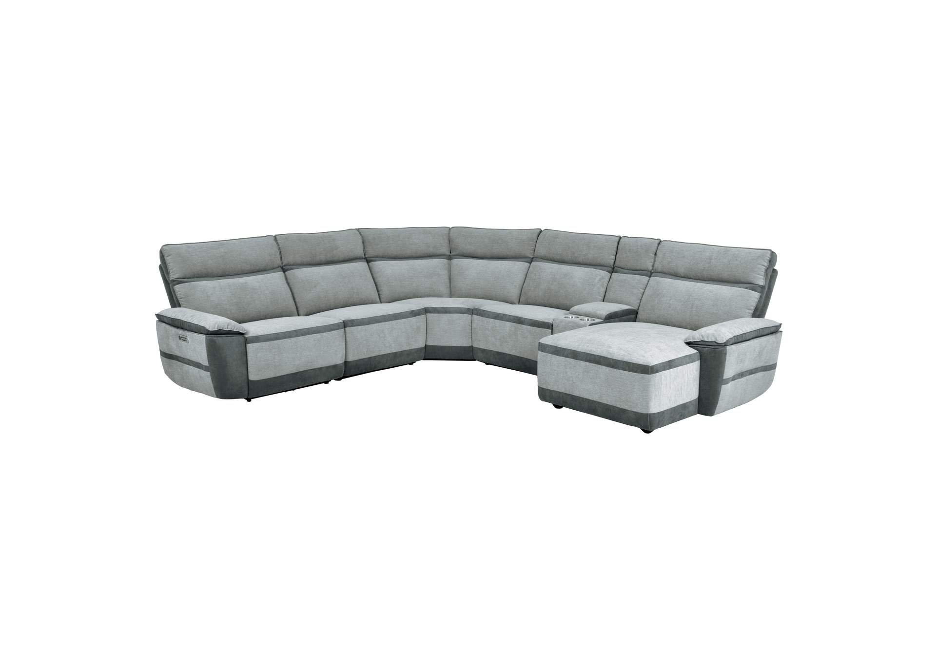 Gray 6-Piece Modular Power Reclining Sectional with Power Headrest and Right Chaise,Homelegance