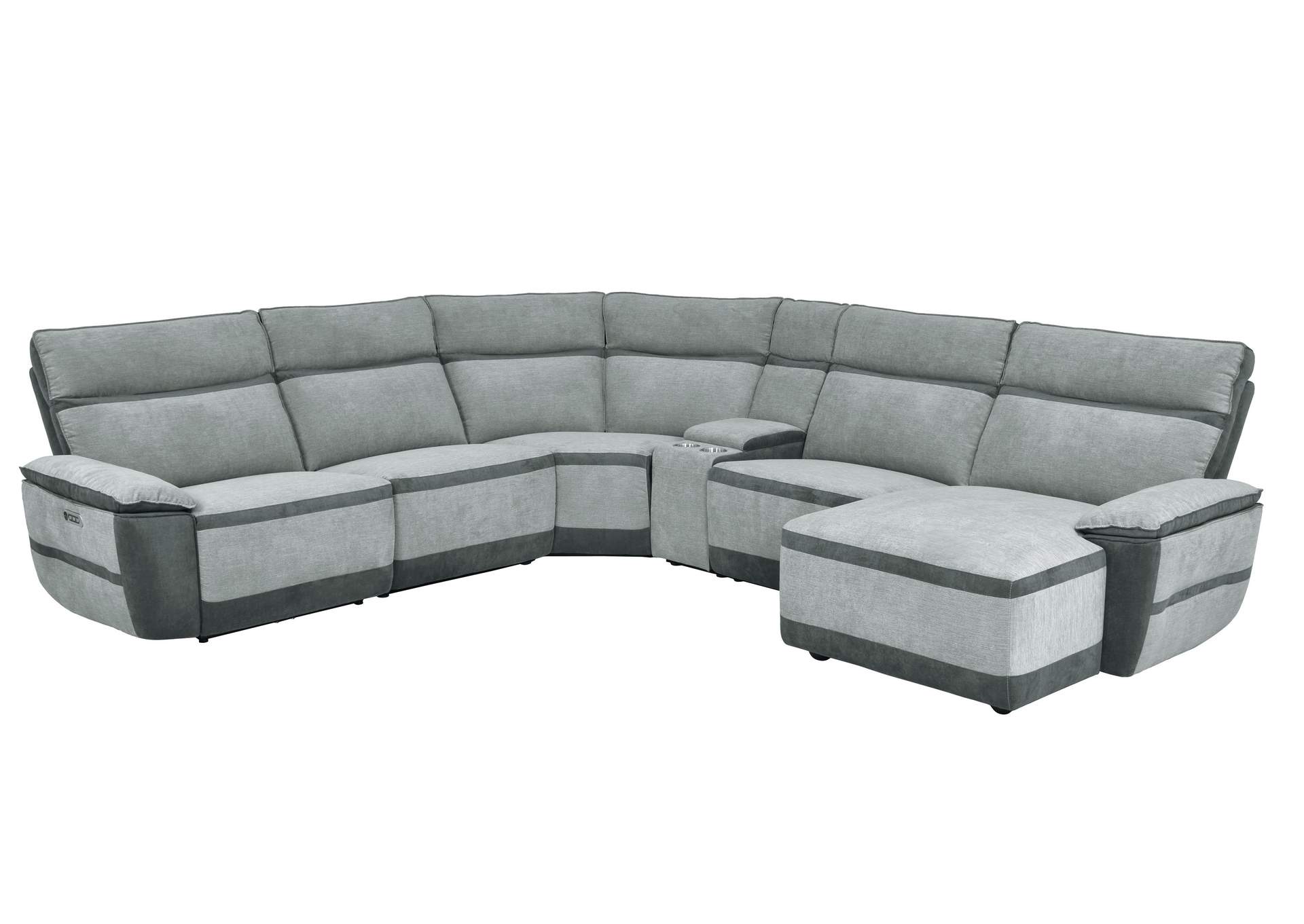 Gray 6-Piece Modular Power Reclining Sectional with Power Headrest and Right Chaise,Homelegance