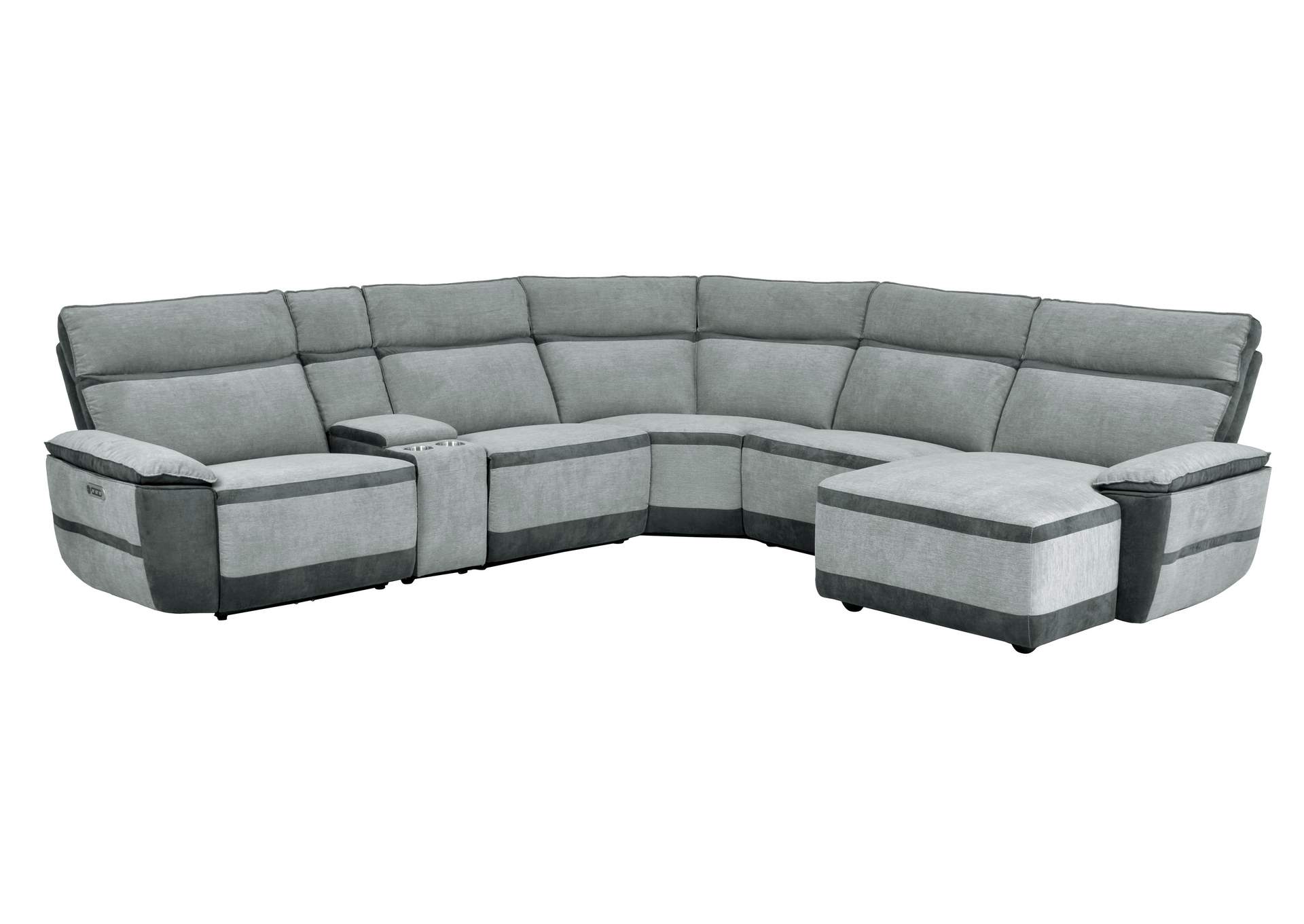 Gray 6-Piece Modular Power Reclining Sectional with Power Headrest and Right Chaise,Homelegance