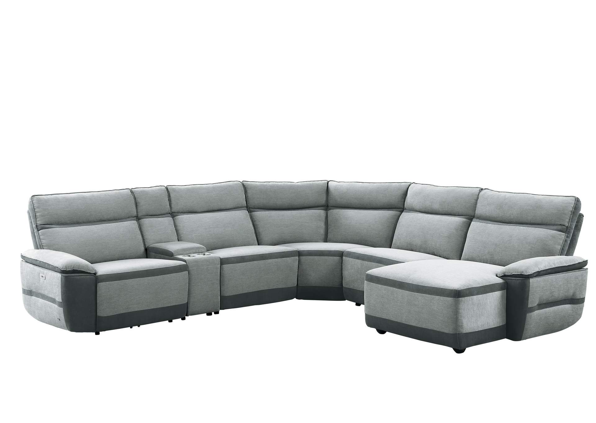 Gray 6-Piece Modular Power Reclining Sectional with Power Headrest and Right Chaise,Homelegance