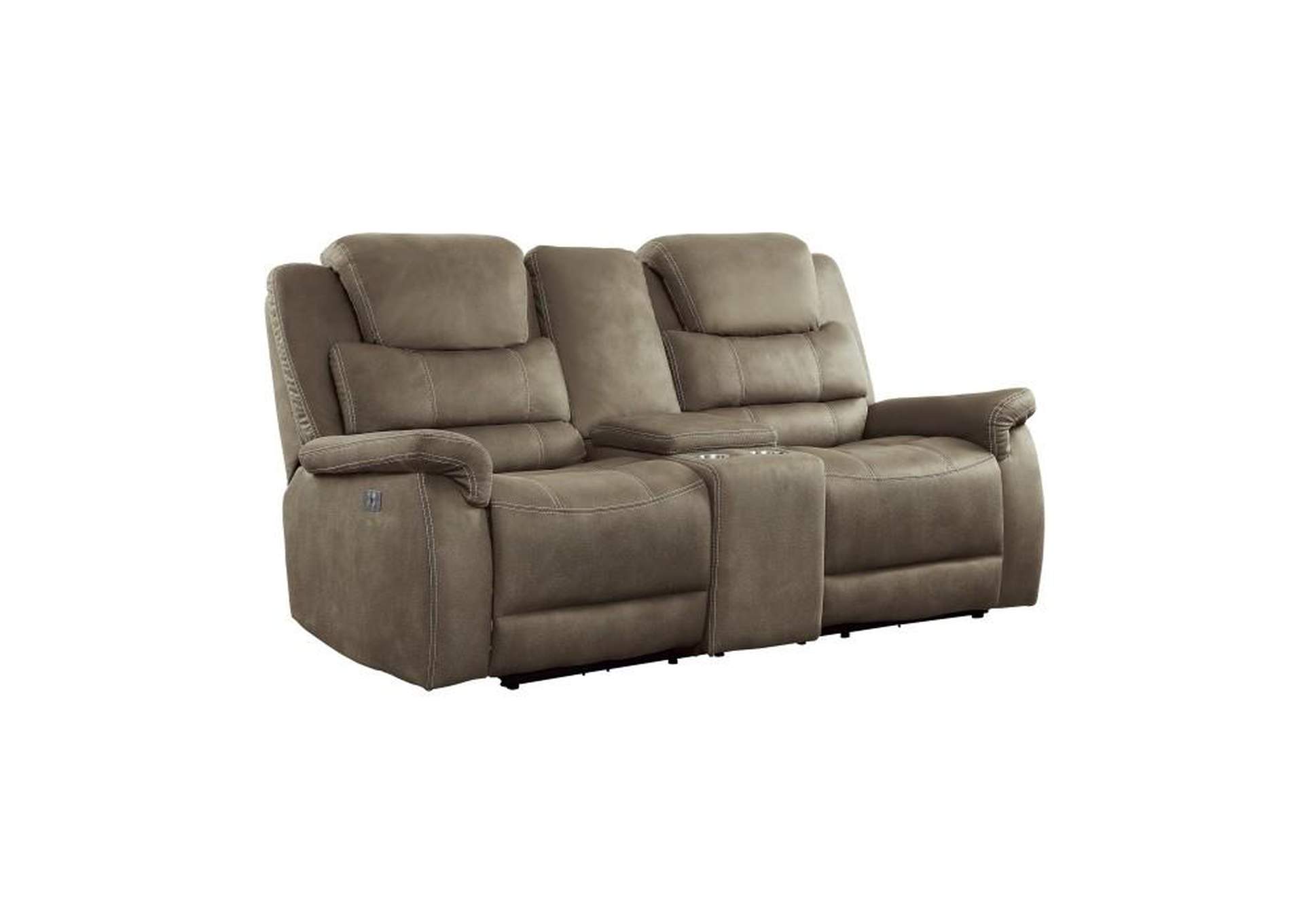 Shola Power Double Reclining Love Seat With Center Console, Power Headrests And Usb Ports,Homelegance