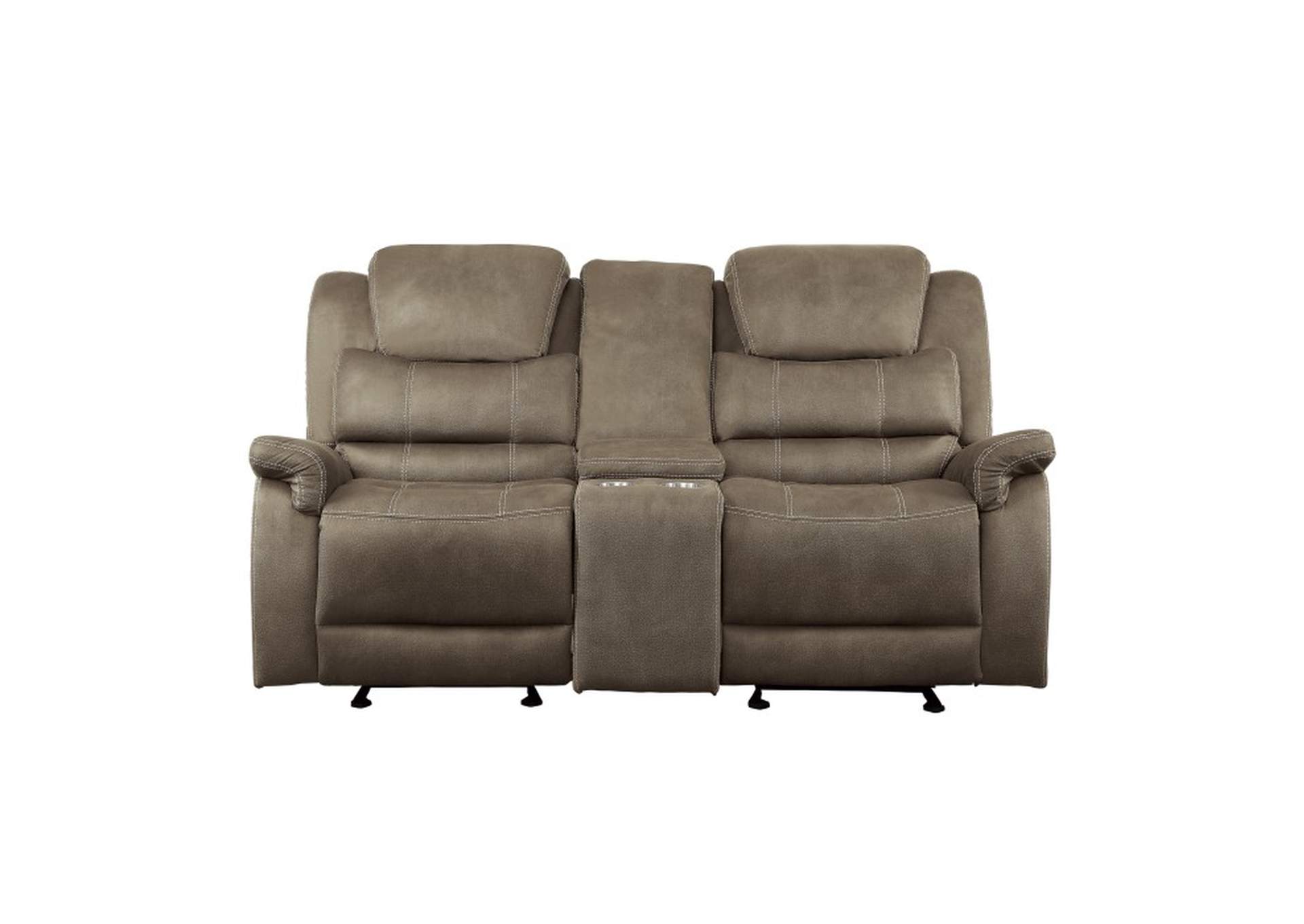 Shola Double Glider Reclining Love Seat with Center Console,Homelegance