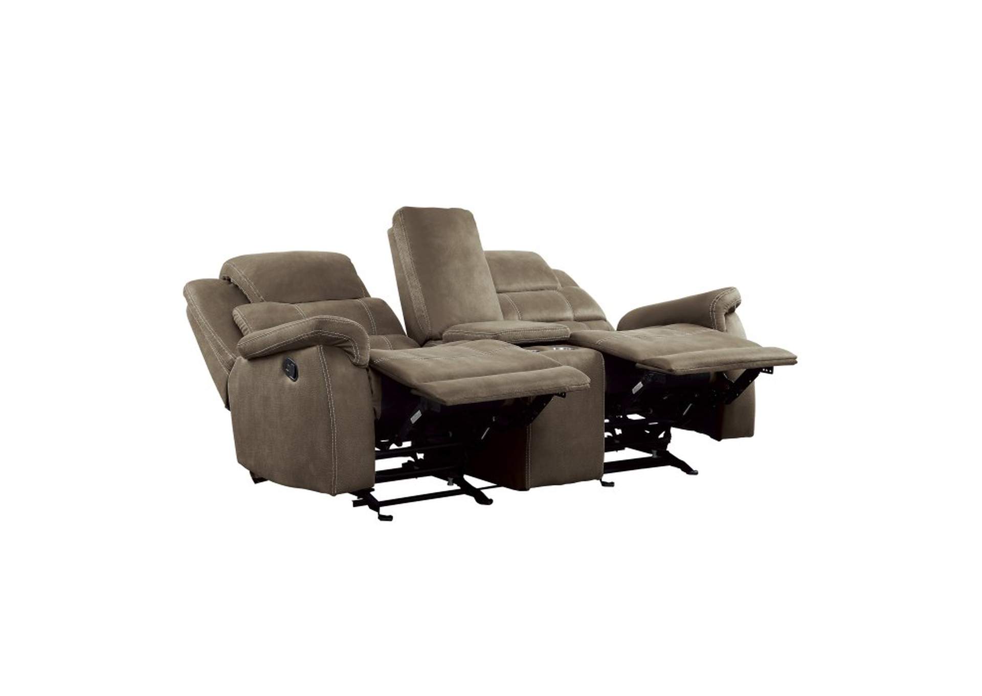 Shola Double Glider Reclining Love Seat with Center Console,Homelegance