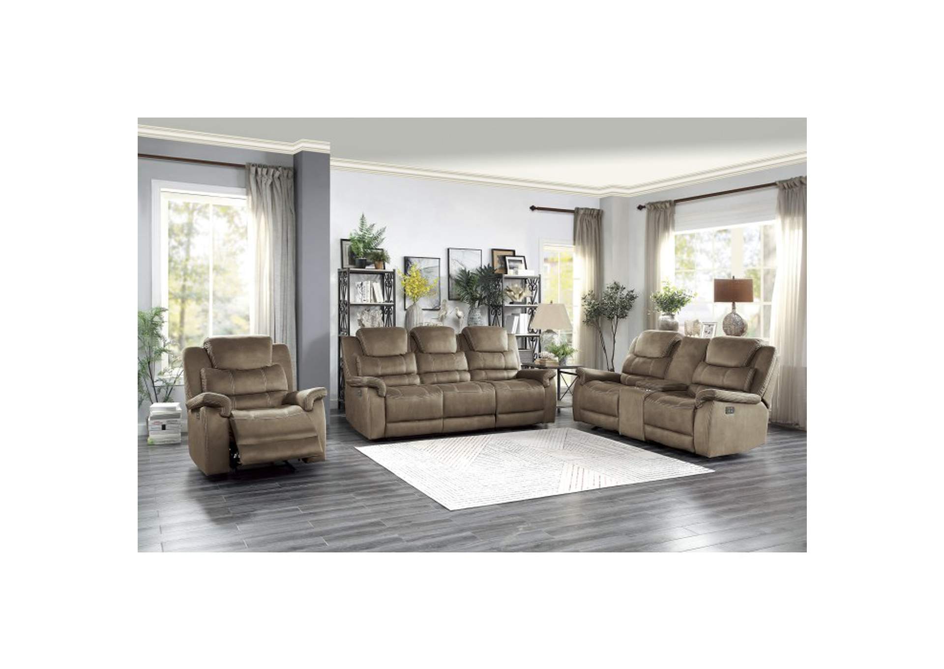 Shola Power Double Reclining Sofa with Power Headrests, Drop-Down Cup Holders, Receptacles and USB Ports,Homelegance
