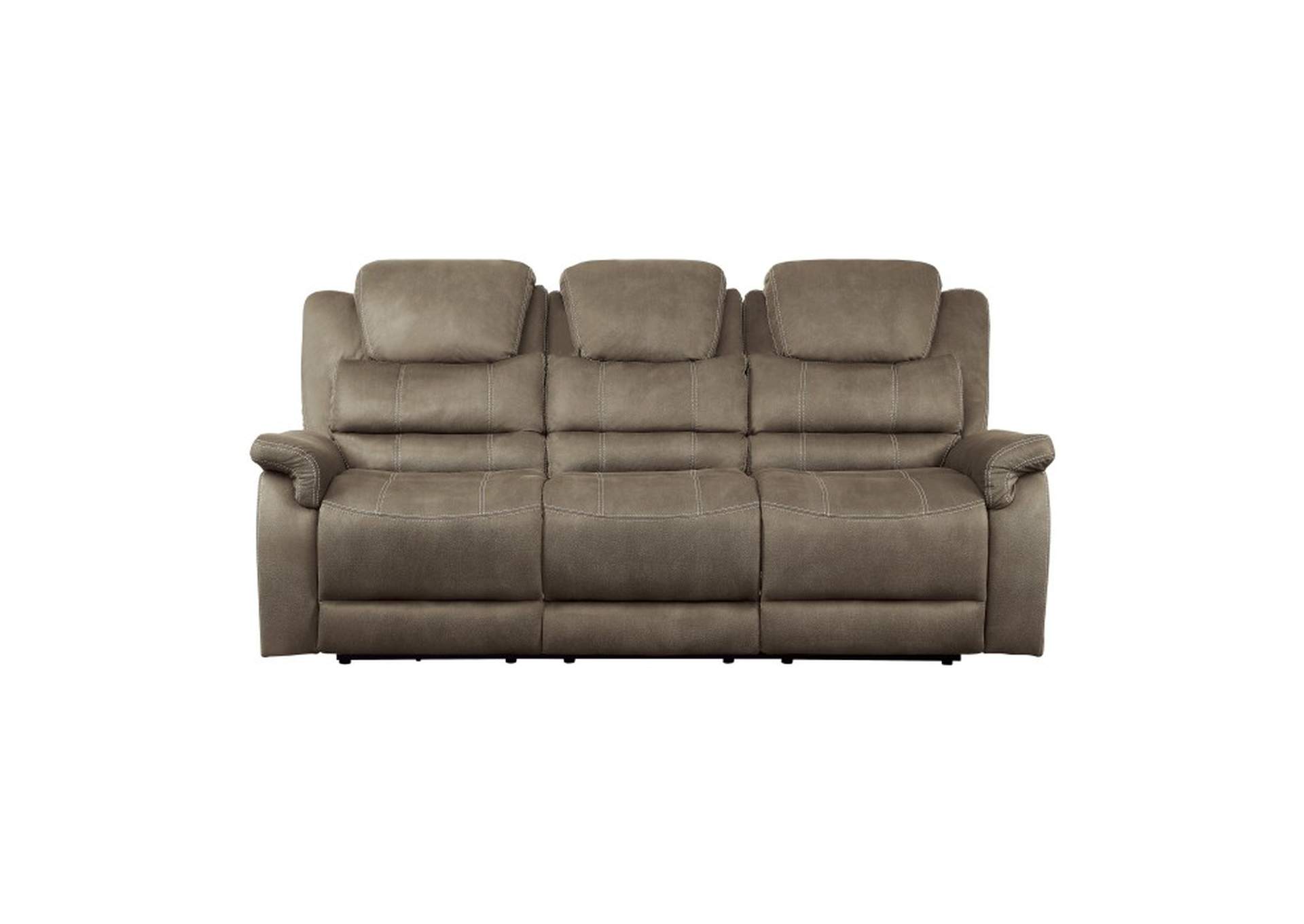 Shola Power Double Reclining Sofa with Power Headrests, Drop-Down Cup Holders, Receptacles and USB Ports,Homelegance
