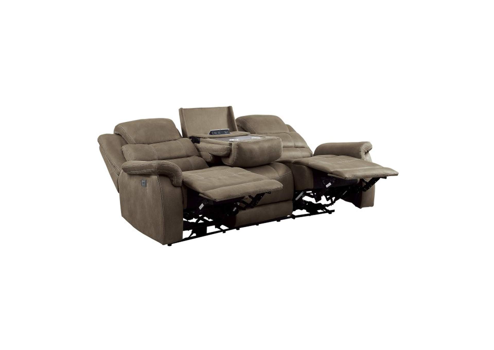 Shola Power Double Reclining Sofa with Power Headrests, Drop-Down Cup Holders, Receptacles and USB Ports,Homelegance
