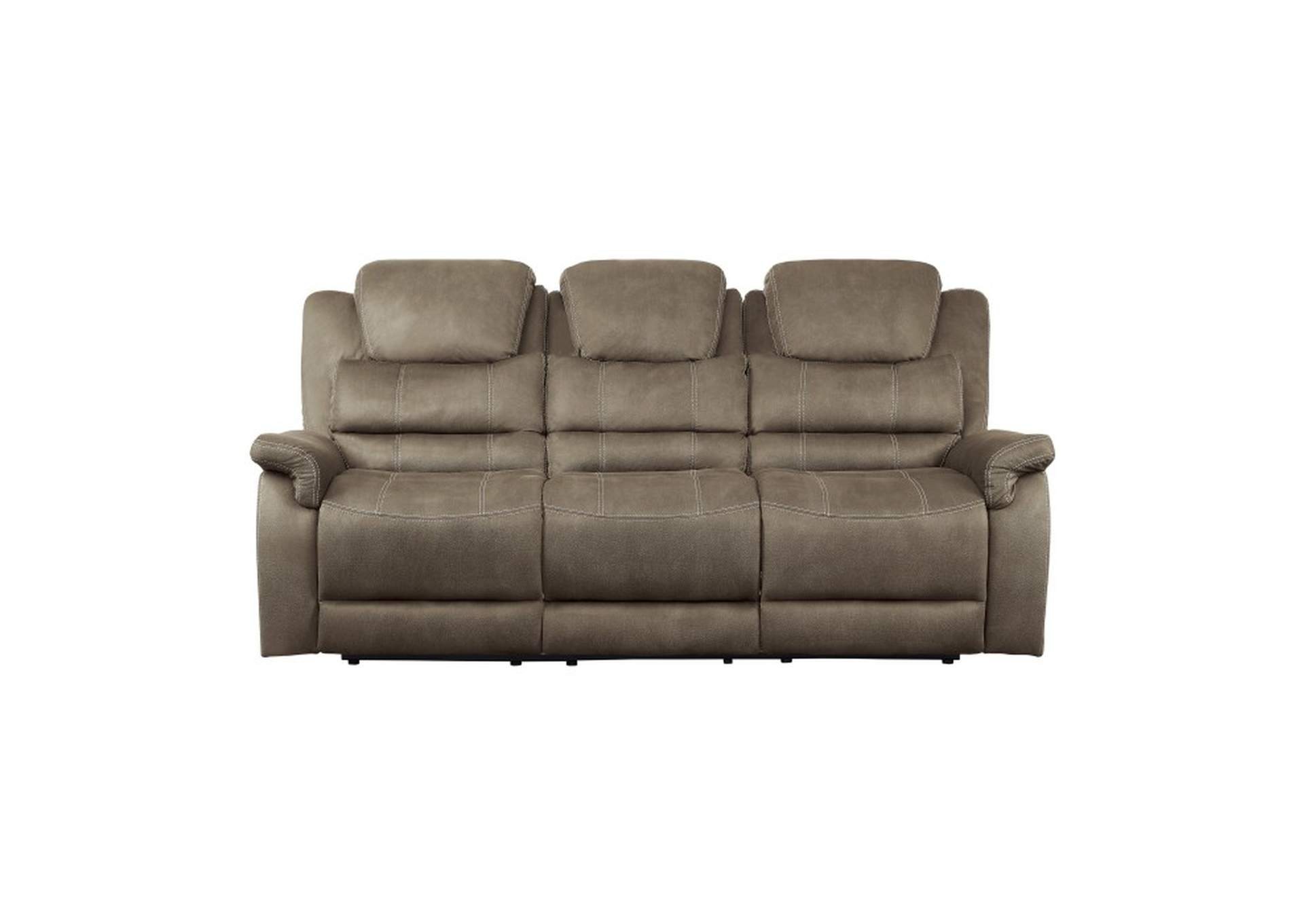 Shola Double Reclining Sofa with Center Drop-Down Cup Holders, Receptacles and USB Ports,Homelegance