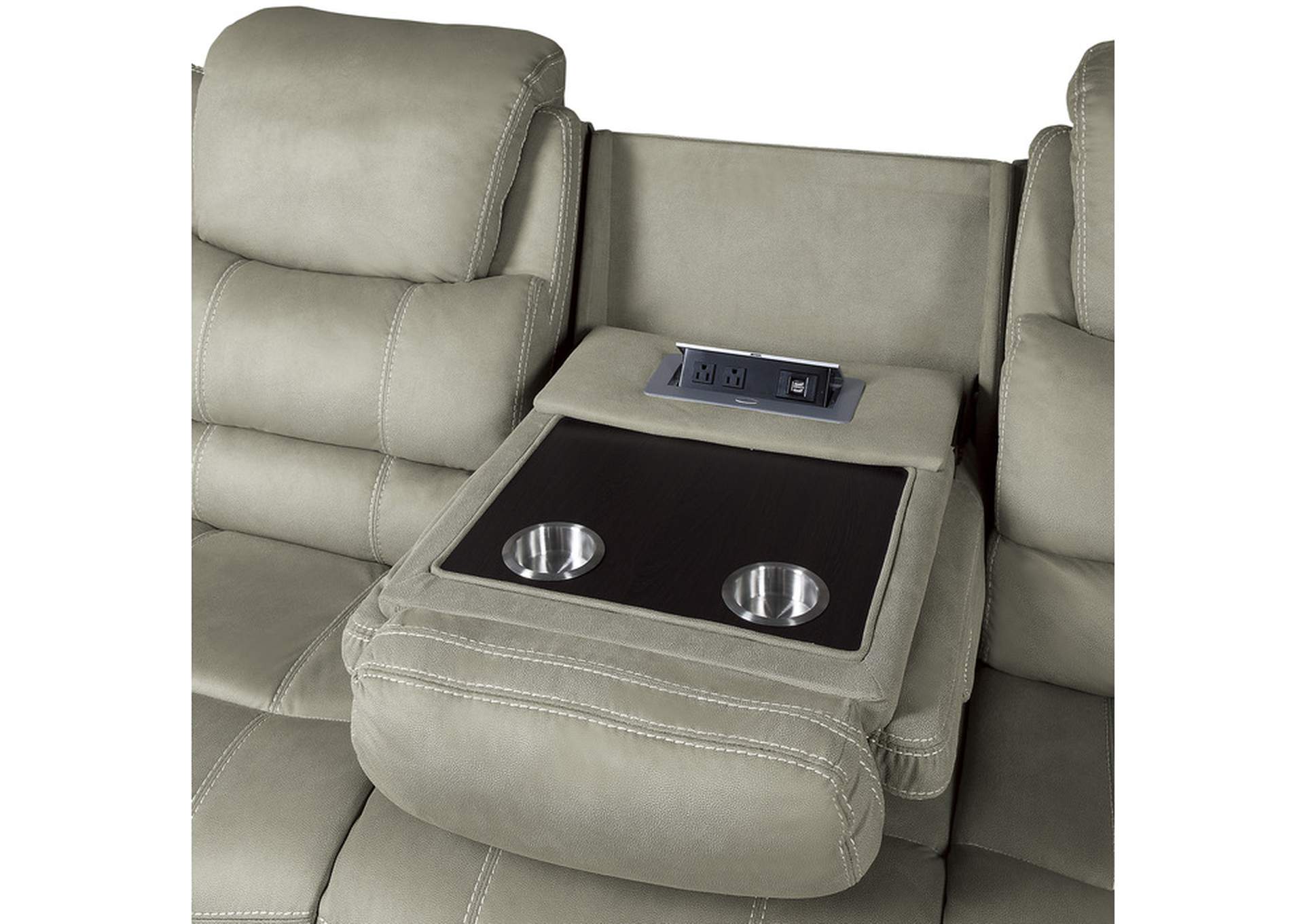 Shola Power Double Reclining Sofa with Power Headrests, Drop-Down Cup Holders, Receptacles and USB Ports,Homelegance