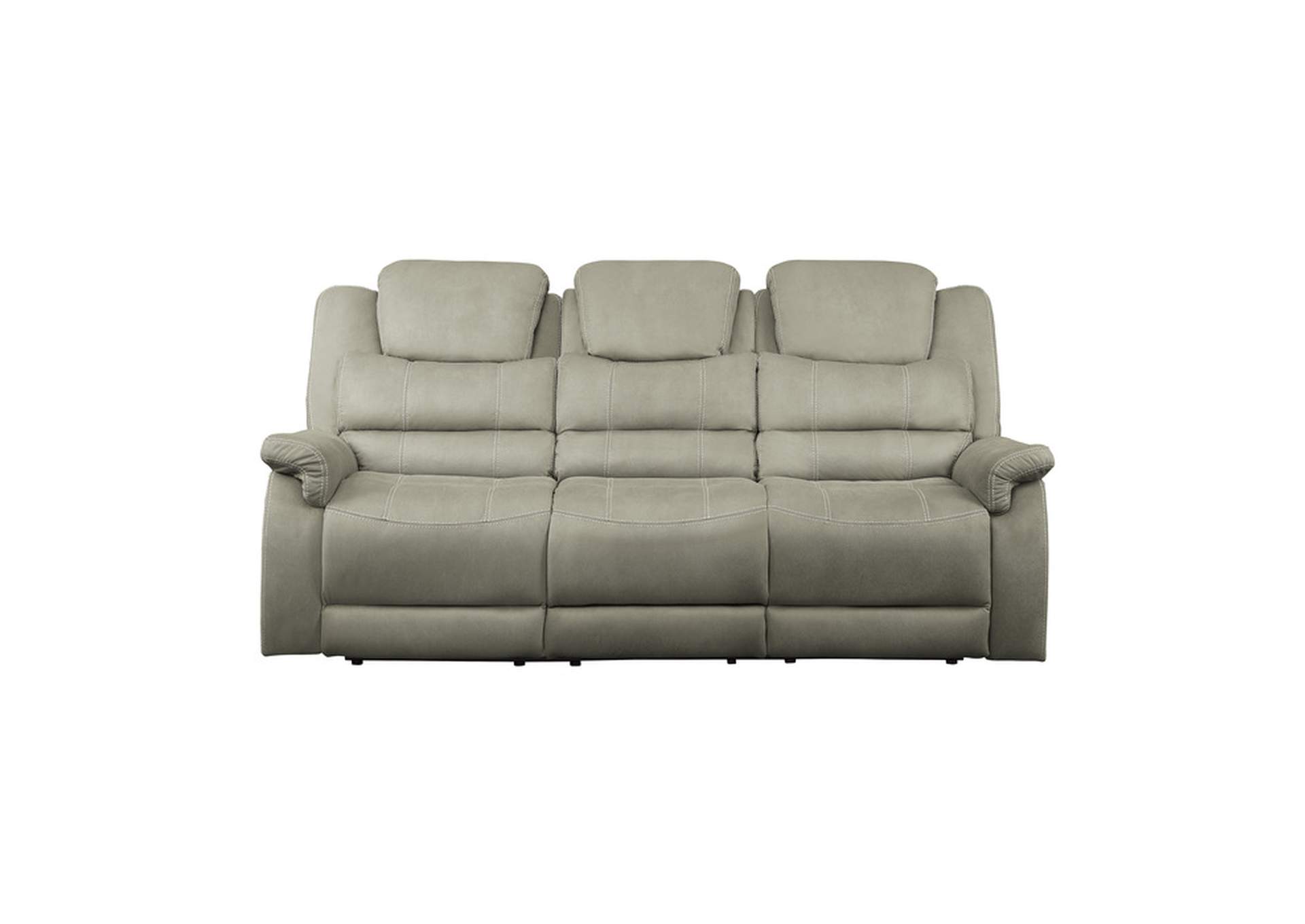 Shola Double Reclining Sofa with Center Drop-Down Cup Holders, Receptacles and USB Ports,Homelegance