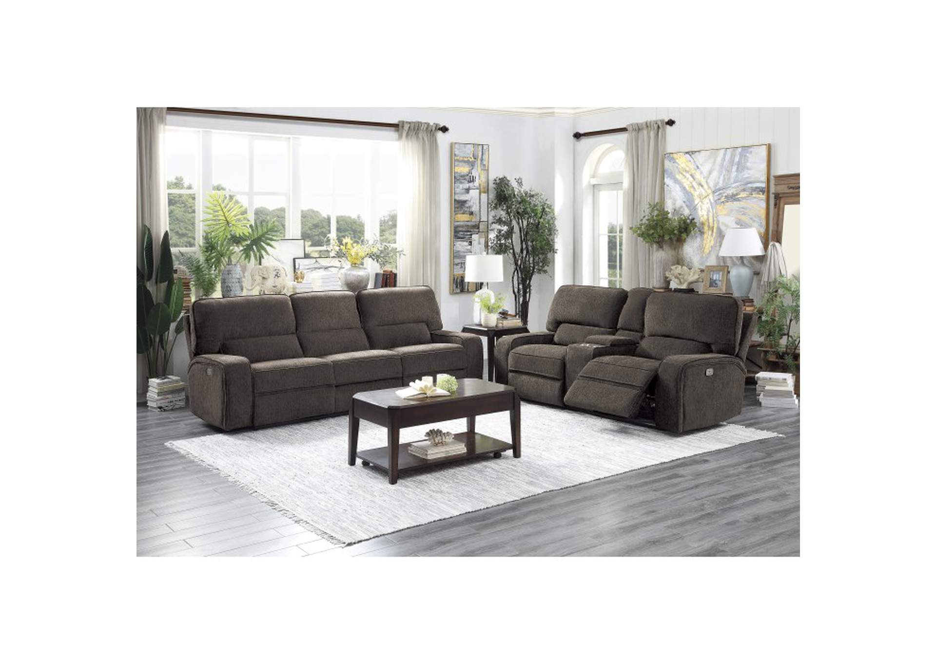 Borneo Power Double Reclining Love Seat with Center Console, Power Headrests and USB Ports,Homelegance
