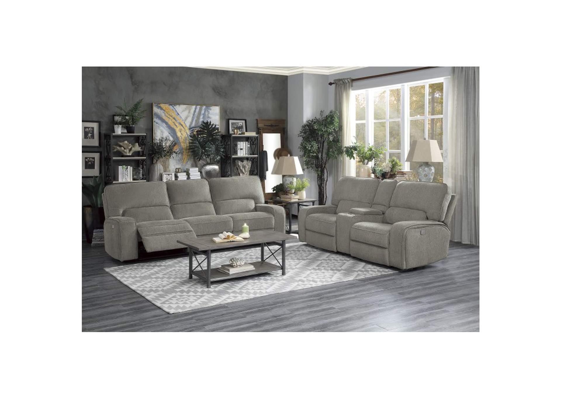 Borneo Power Double Reclining Love Seat with Center Console, Power Headrests and USB Ports,Homelegance
