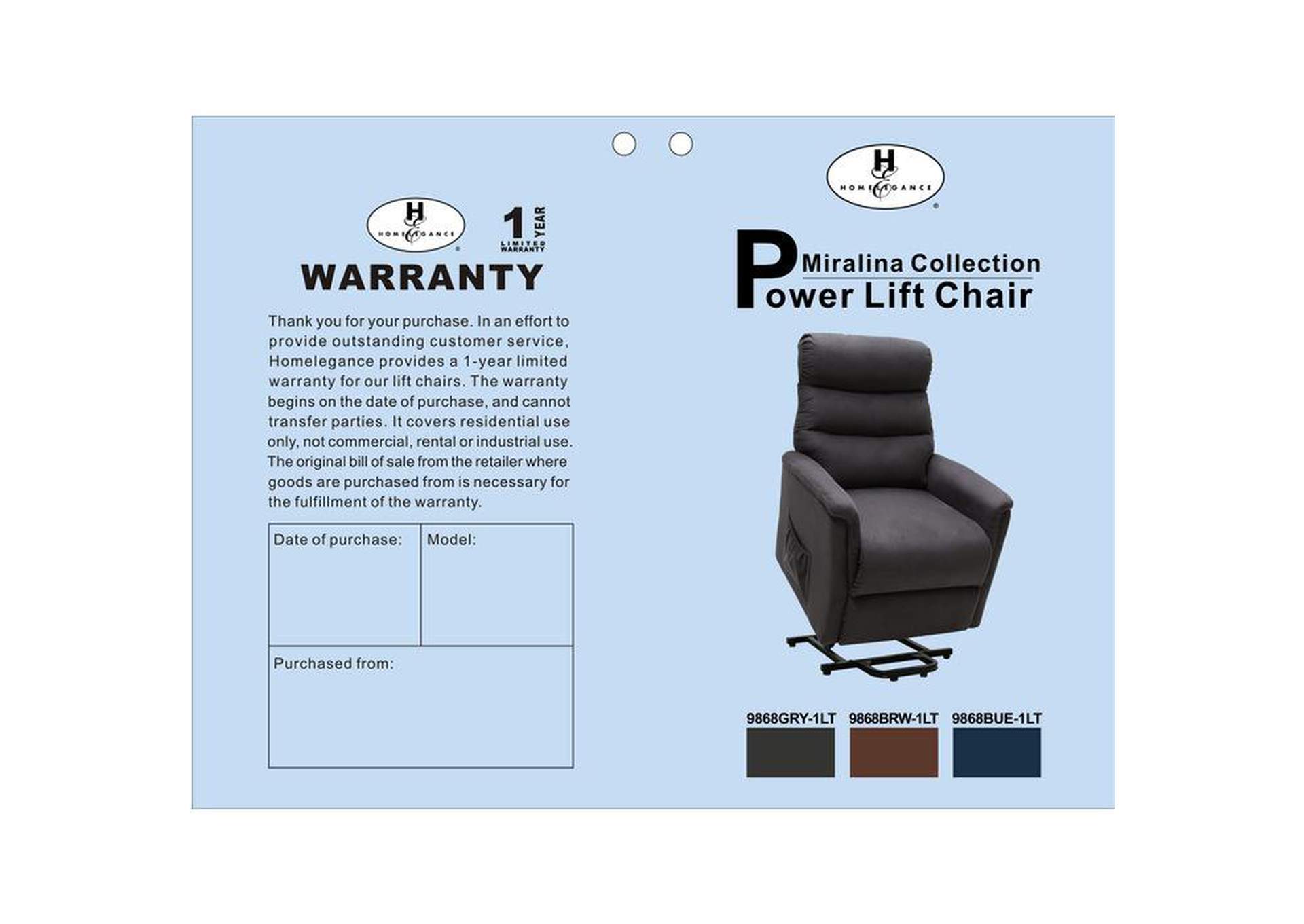 Miralina Power Lift Chair With Massage And Heat,Homelegance