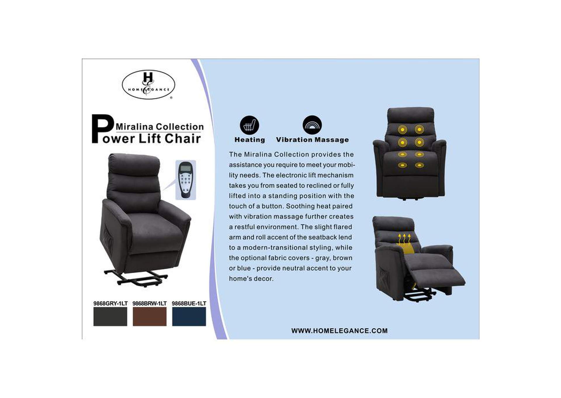 Miralina Power Lift Chair With Massage And Heat,Homelegance