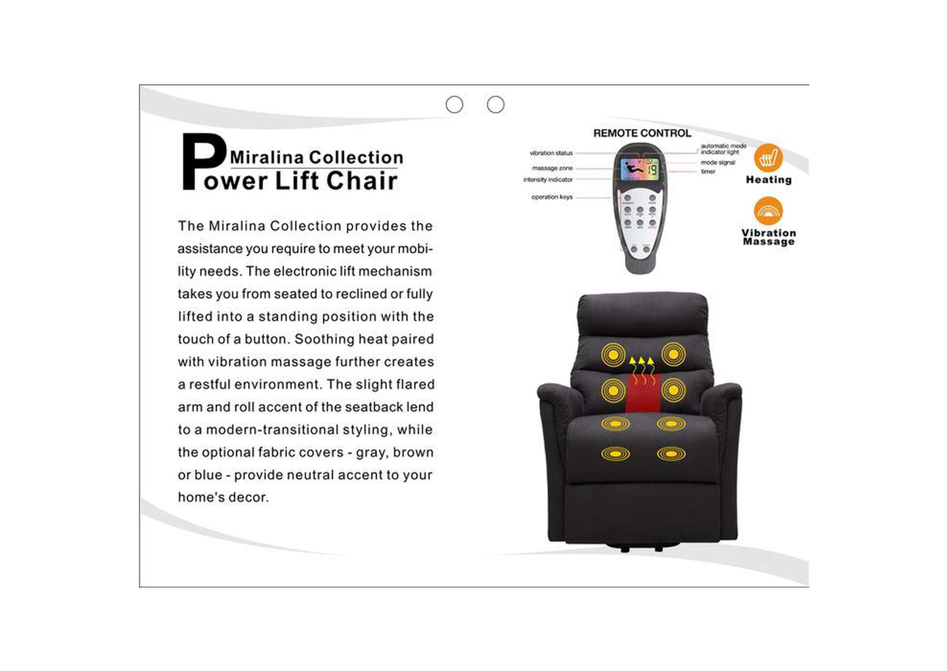 Miralina Power Lift Chair With Massage And Heat,Homelegance
