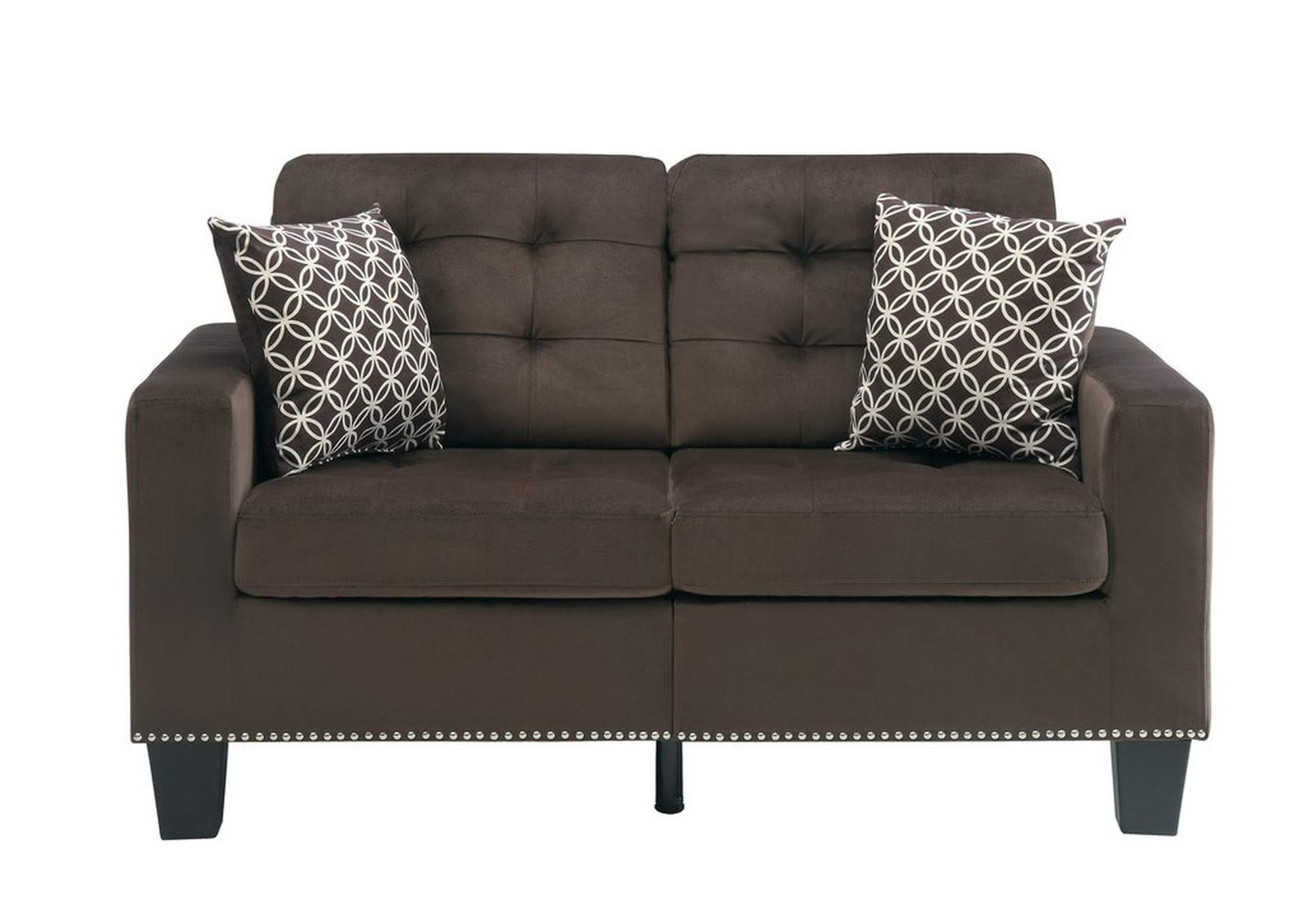 Loveseat,Chocolate W/2 Pillows,Homelegance