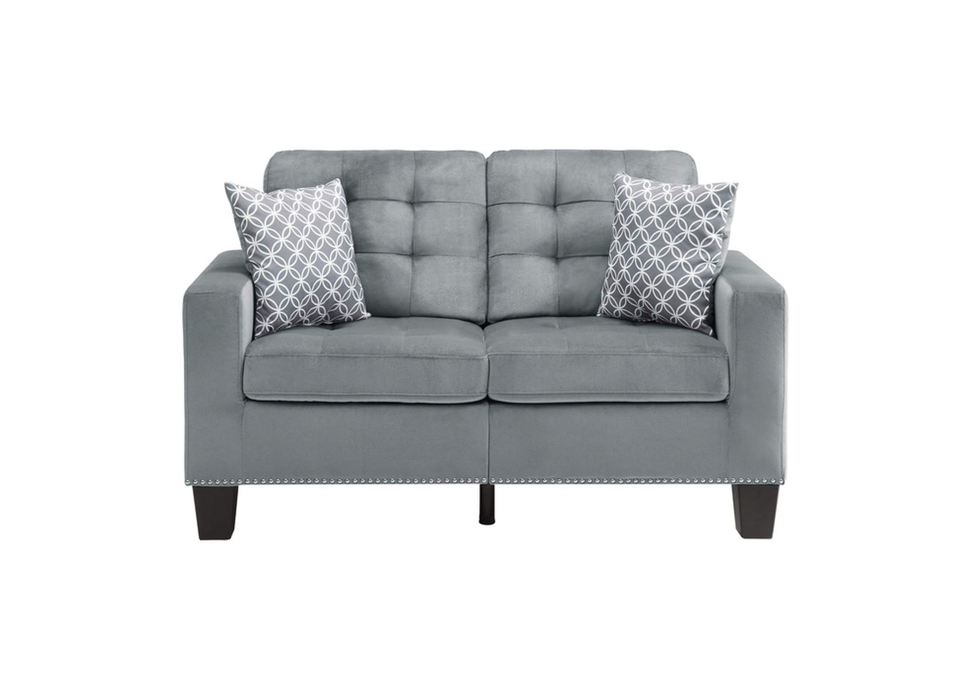 gray Love Seat, 2 Pillows, Gray, 100% Polyester,Homelegance