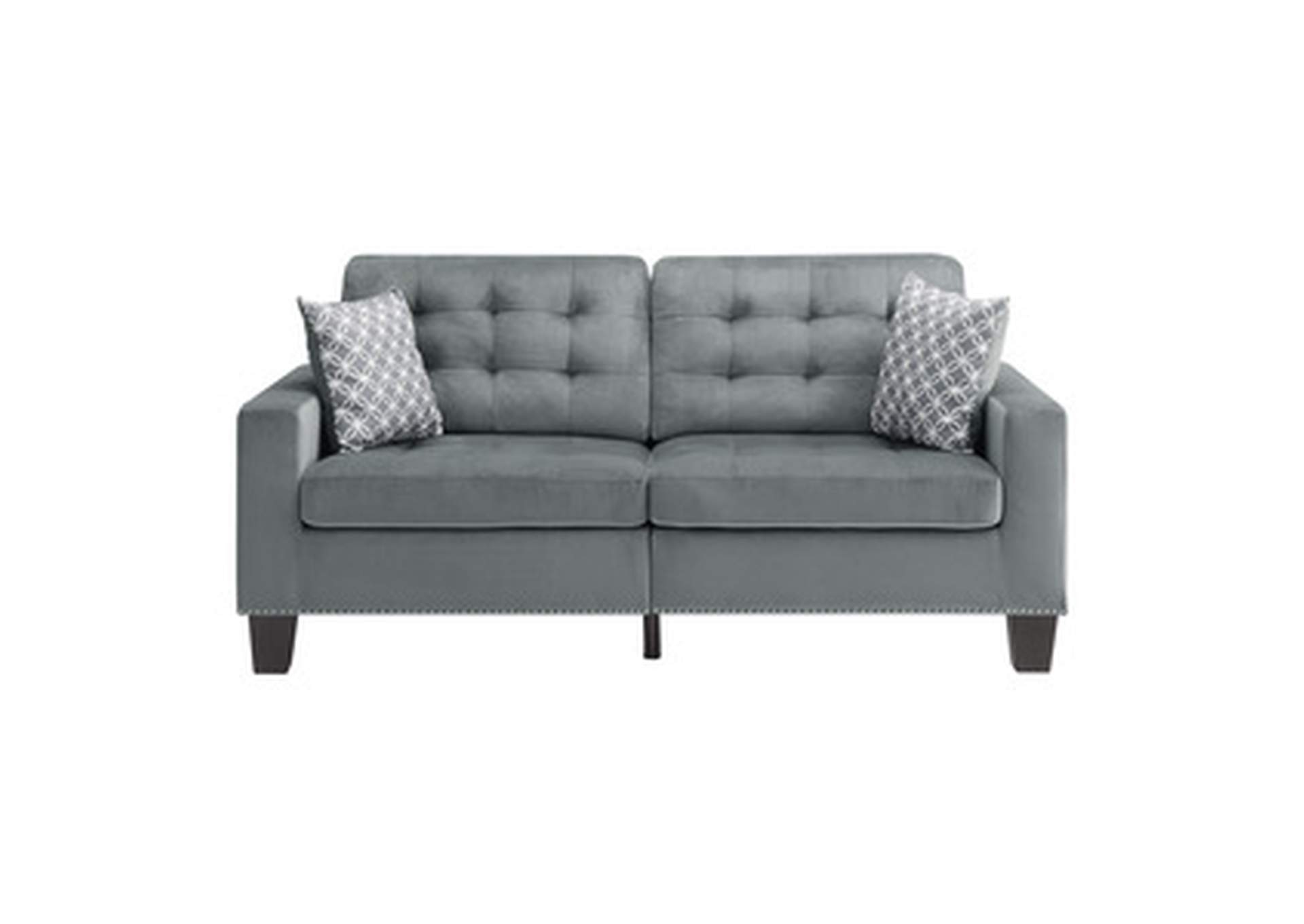 Gray Sofa, 2 Pillows, Gray, 100% Polyester,Homelegance
